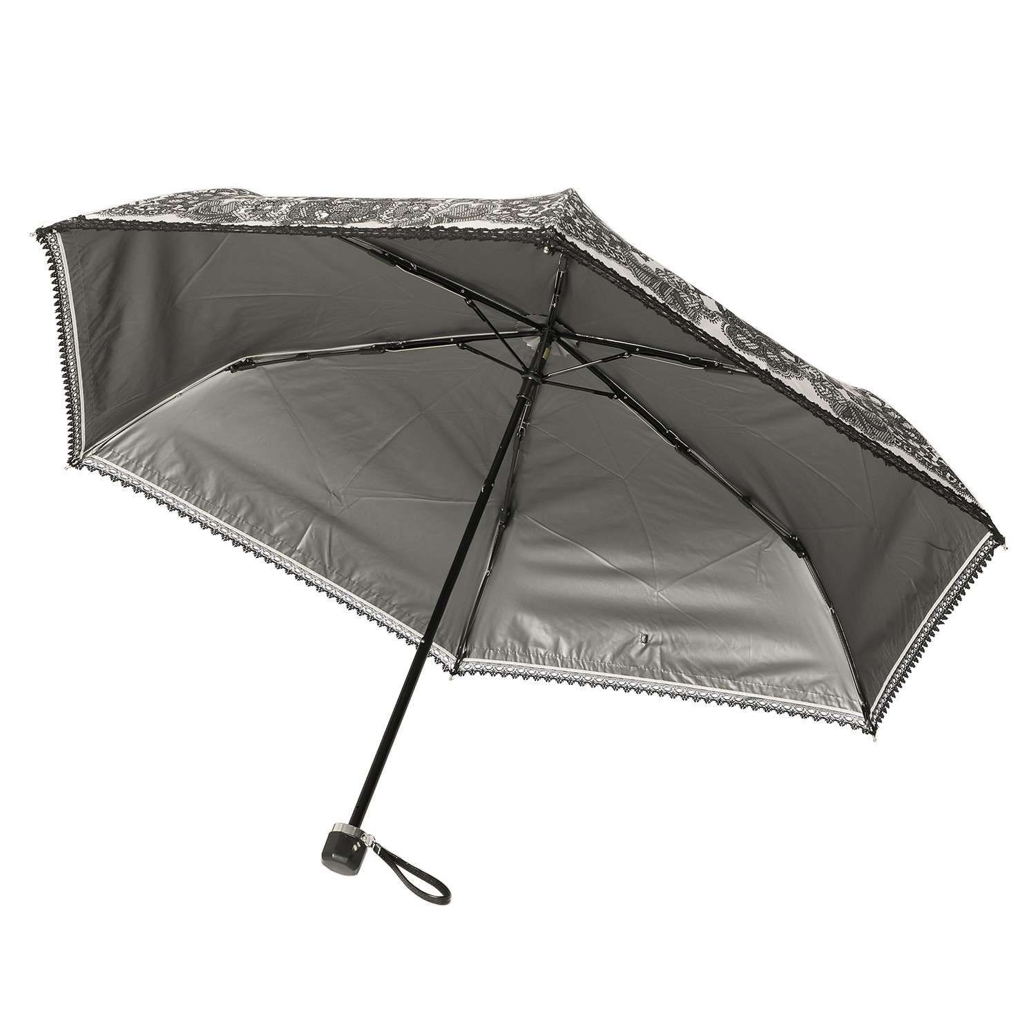 ジュエルレース バイ　ブルーミング 簡単開閉で使いやすい 晴雨兼用折りたたみ日傘 収納バッグ付