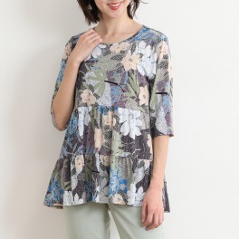 ダジュール フラワープリント ティアードデザイン チュニックプルオーバー
