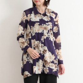 ダジュール フラワープリント イレギュラーヘム ブラウス