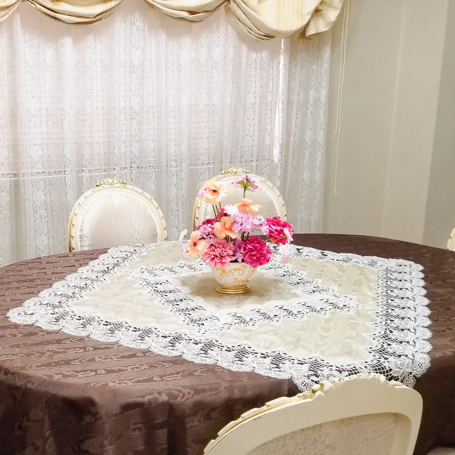 ラ　ルイス モアレ柄ジャガード＆ギュピールレース トップクロス