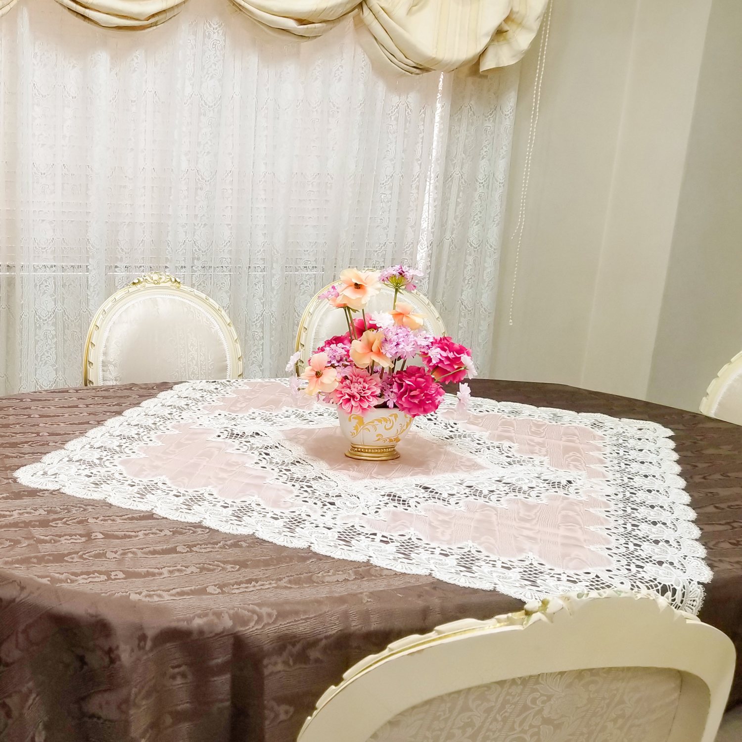 ラ　ルイス モアレ柄ジャガード＆ギュピールレース トップクロス