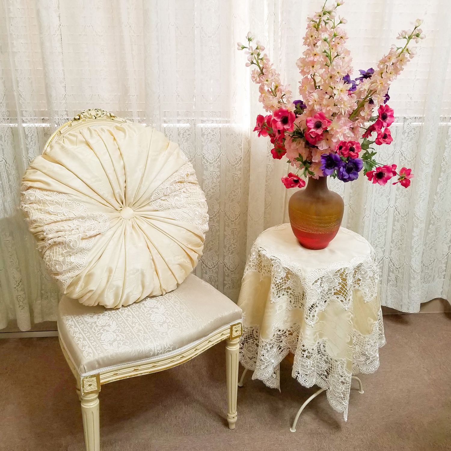 ラ　ルイス モアレ柄ジャガード＆ギュピールレース トップクロス