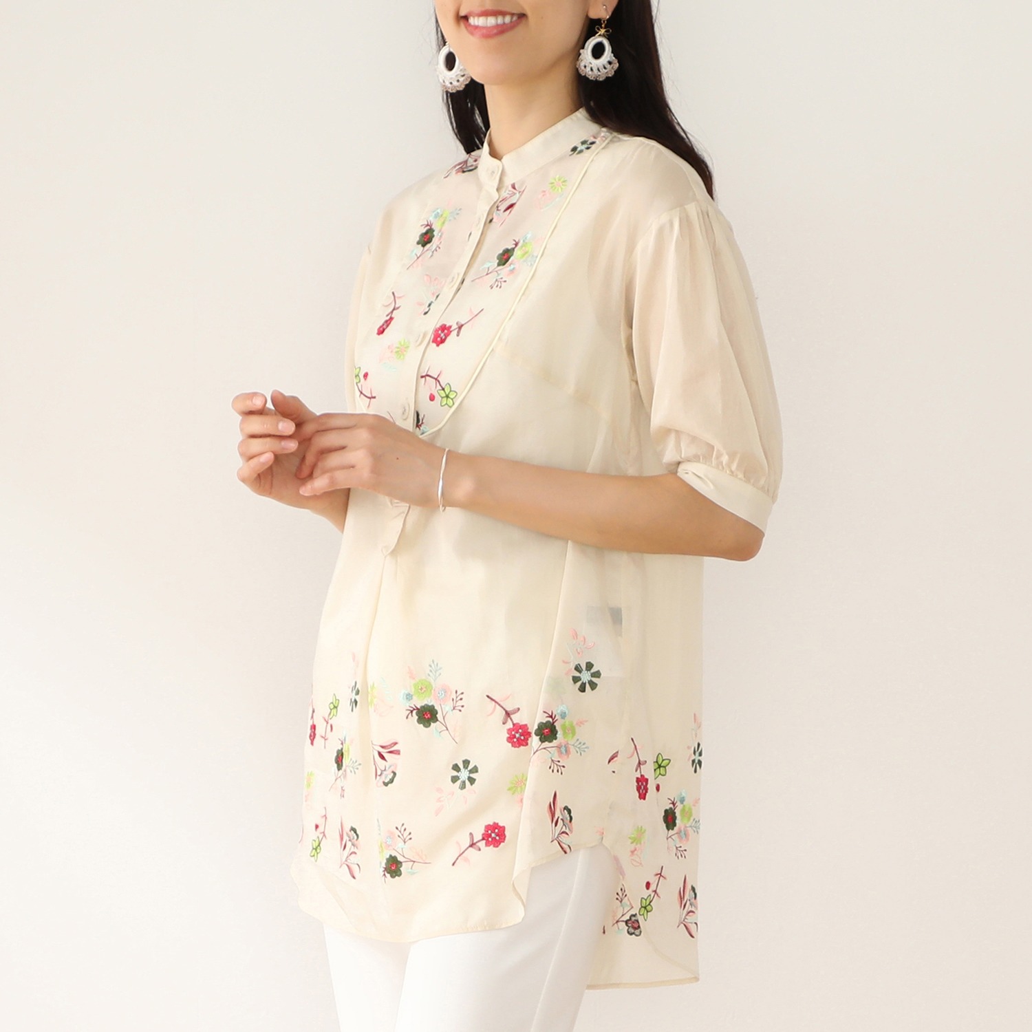 エスポア 配色花柄刺しゅう チュニックブラウス ファッション シャツ ブラウス ブラウス エスポア 通販 テレビショッピングのショップチャンネル