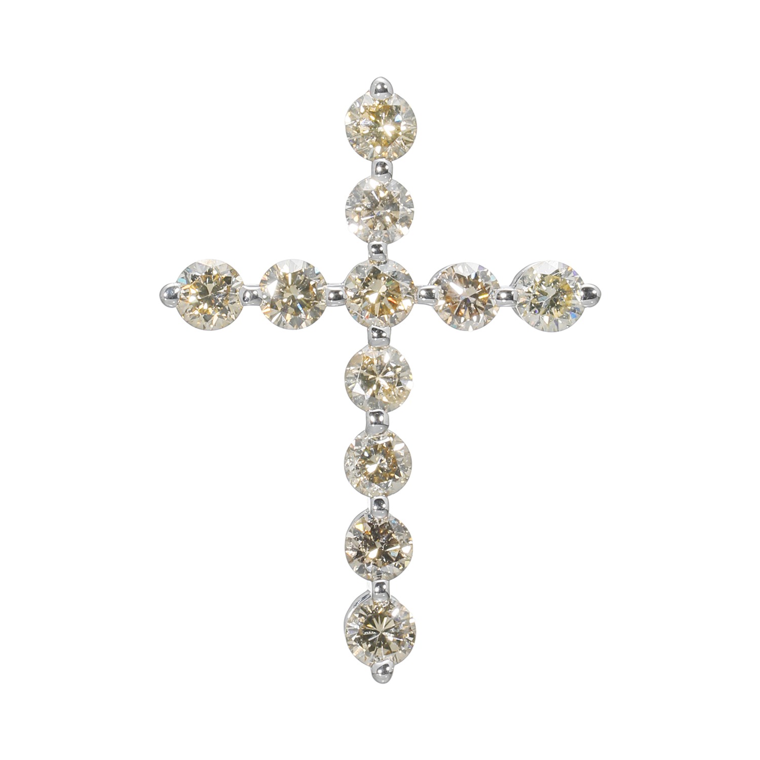 ソルジェ １８Ｋホワイトゴールド １カラットＵＰ シャンパンカラー ダイヤモンド クロスモティーフ ペンダントトップ