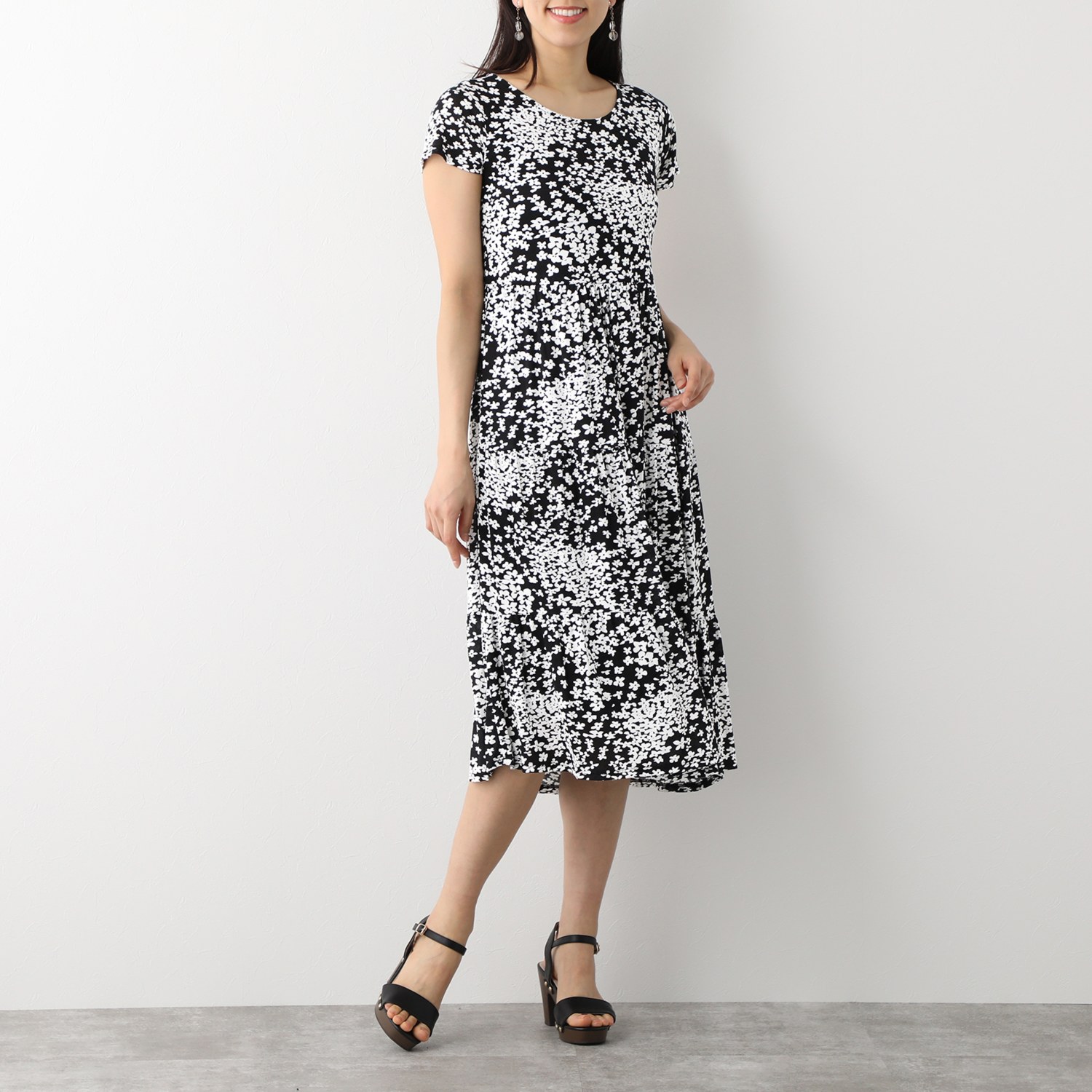 ダジュール 花柄プリント モノトーンワンピース ファッション ワンピース ドレス プリント ダジュール 通販 テレビショッピングのショップチャンネル