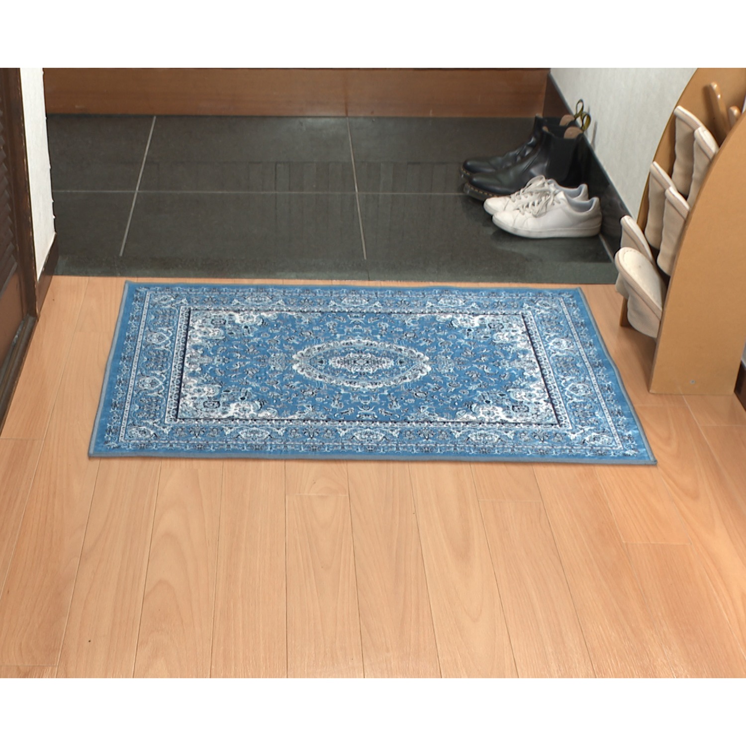 ＜６０×９０ｃｍ＞シルクタッチ 洗える 爽やかカーペット ブルーハーモニー 