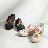 エスタシオン 牛革シュリンク型押し お花モティーフ サボシューズ