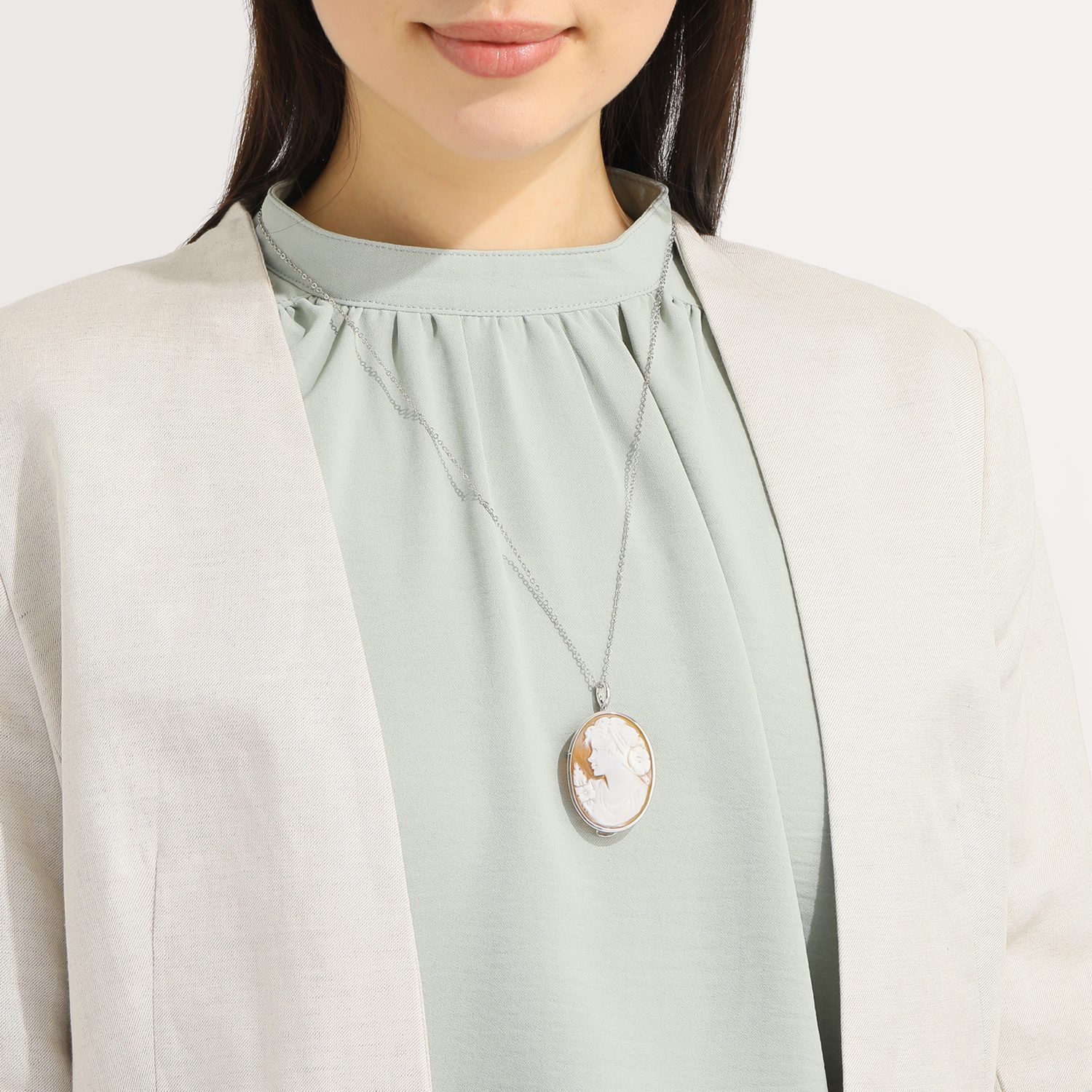 珠里 シェルカメオ ペンダントブローチ