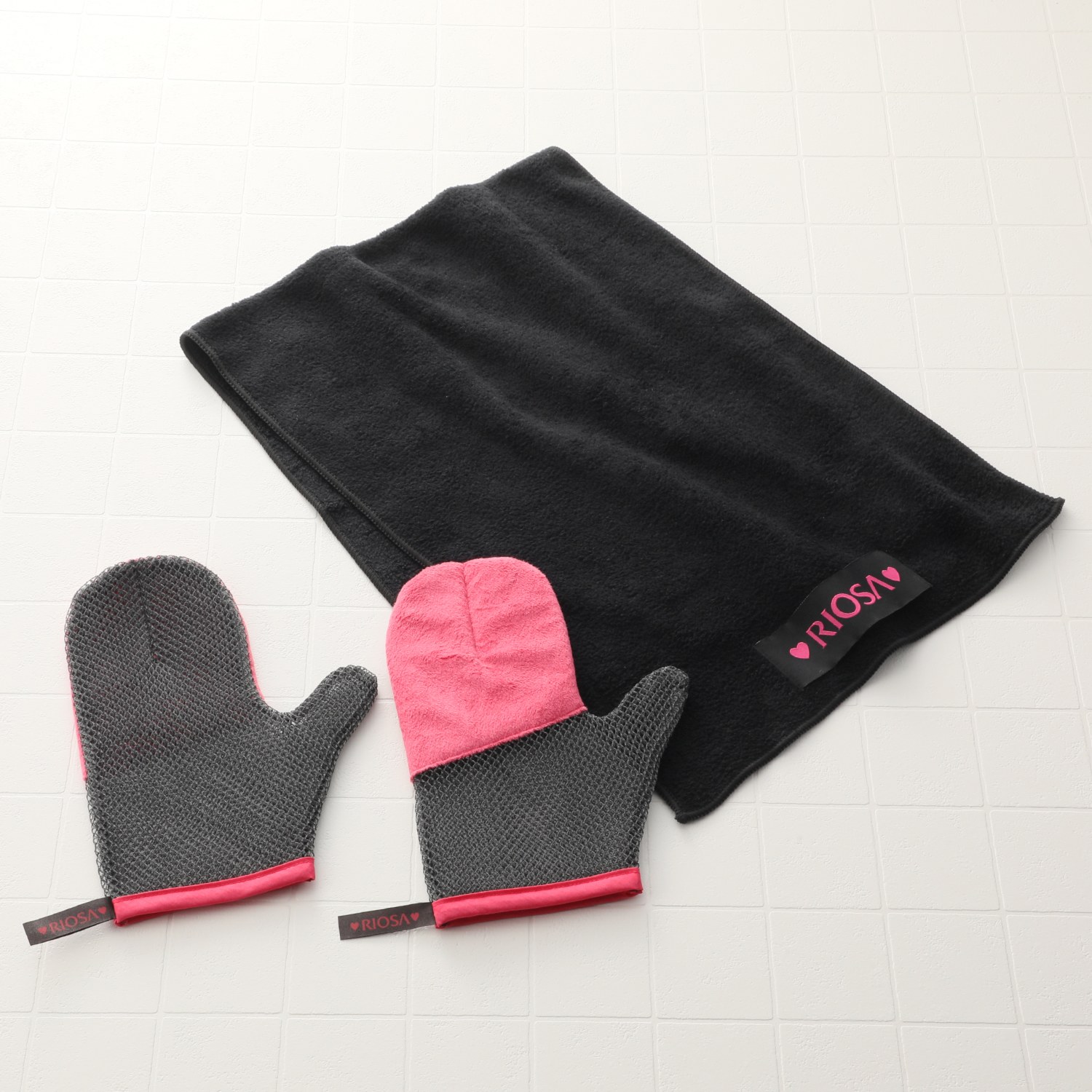 リオッサ ボディーもフェイスも 全身つるつる！ 肌磨きミトン＆フェイスタオルセット