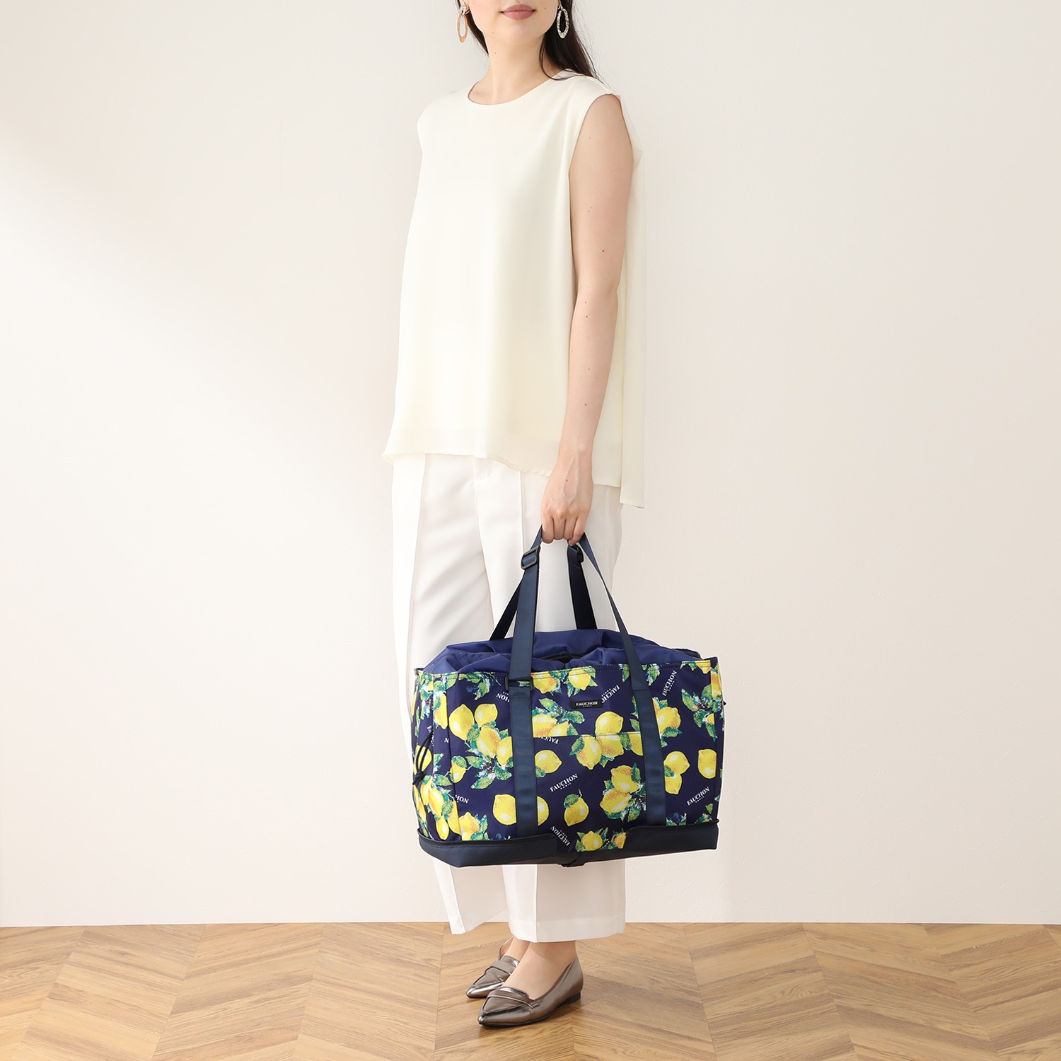 フォション プリント柄 ポケッタブル 保冷レジかご対応バッグ