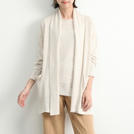 モン・シュ・シュ フレンチリネン１００％ ロングニットカーディガン