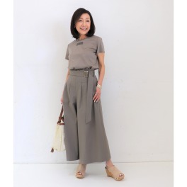 マイ　ジル 共布ベルト付 ハイウエスト ワイドパンツ