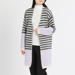 レイン 配色ボーダーデザイン ニットコーディガン