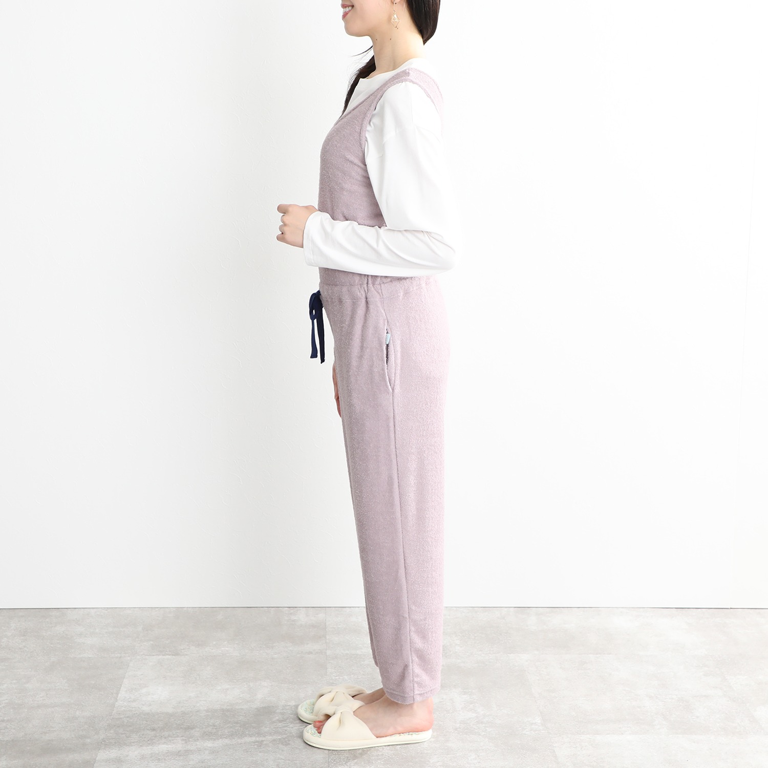 ソデス オールシーズン対応！ 両面ニットパイル ノースリーブ オールインワン