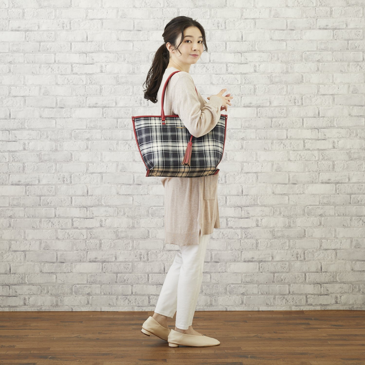 キンロックアンダーソン タッセルチャーム付 タータンチェック トートバッグ