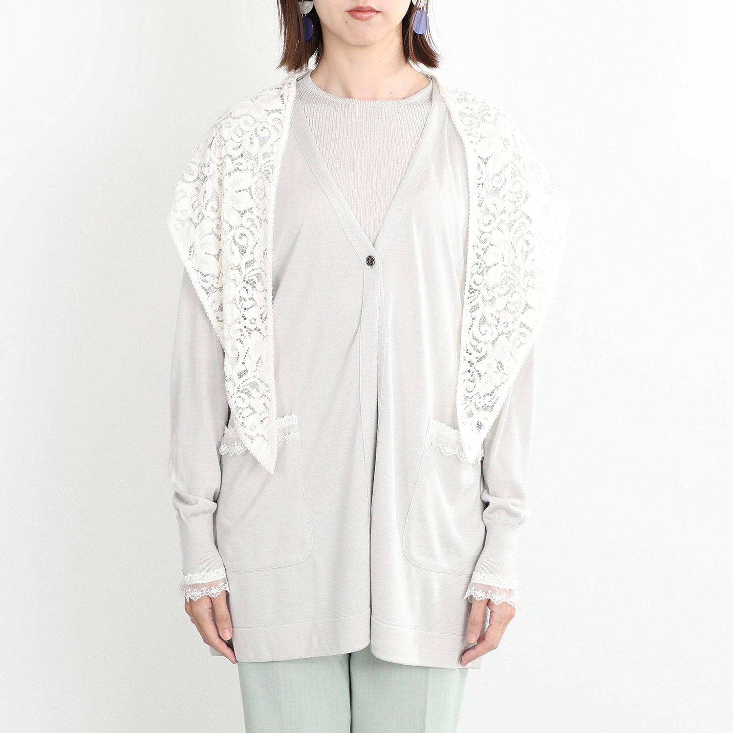 エウラーカ ウォッシャブルシルク レースアクセント カーディガン