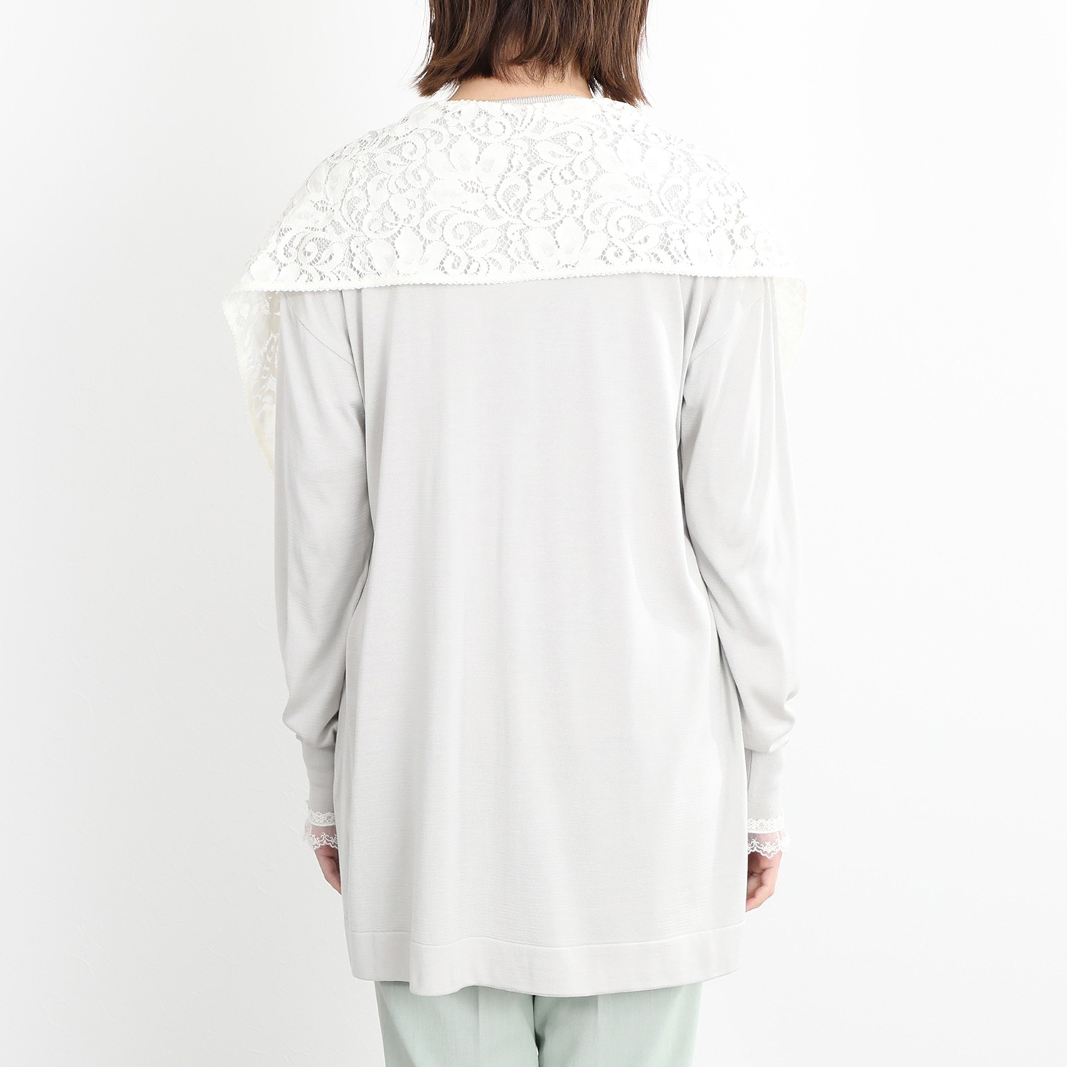 エウラーカ ウォッシャブルシルク レースアクセント カーディガン