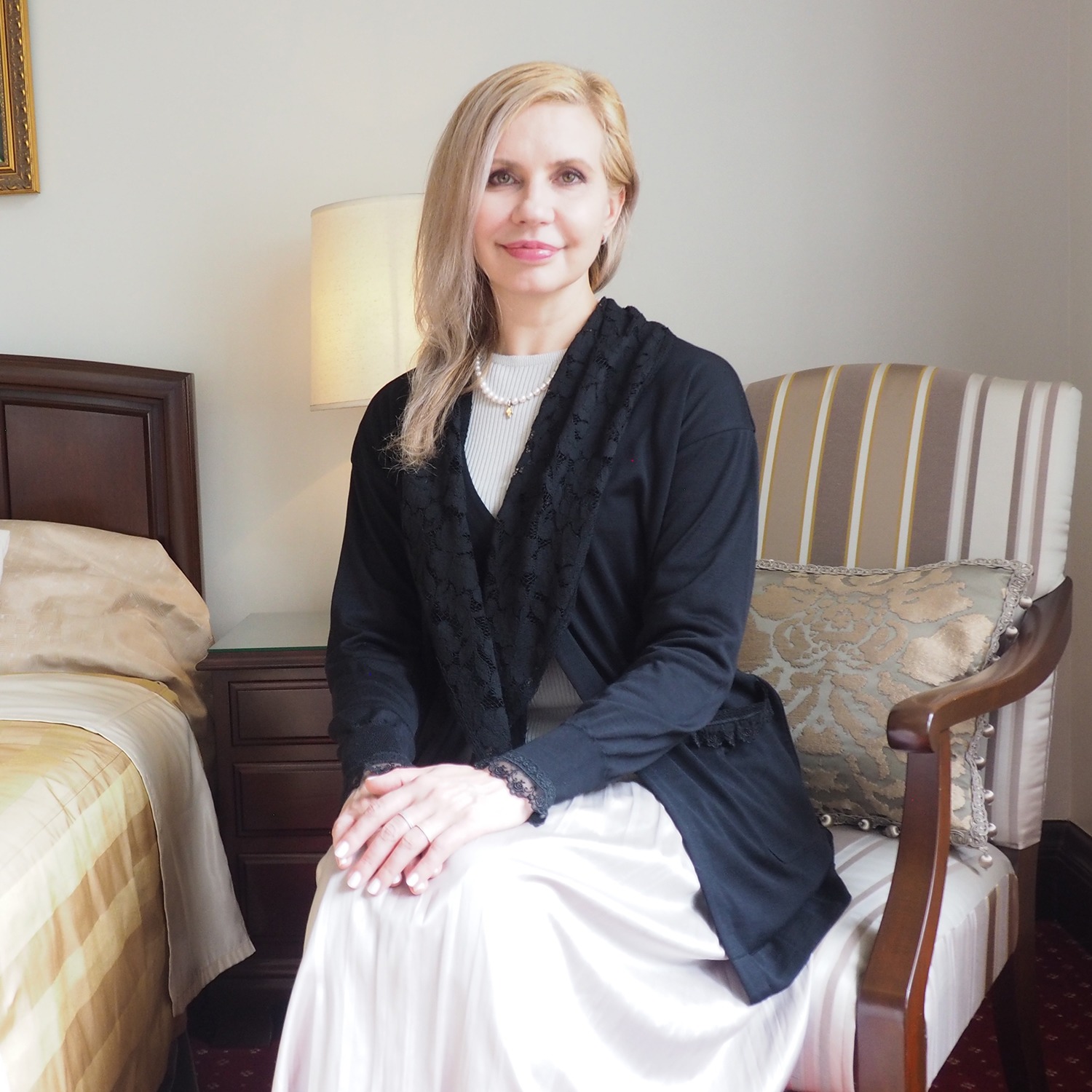 エウラーカ ウォッシャブルシルク レースアクセント カーディガン