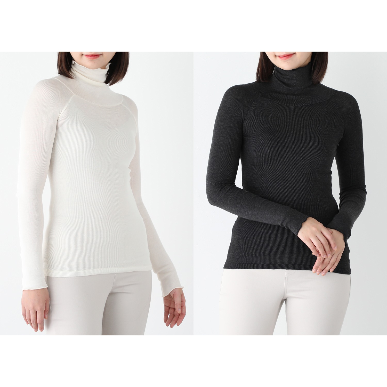 着まわし７デイズ 吸湿発熱 ハイネック 長袖プルオーバー ２枚セット