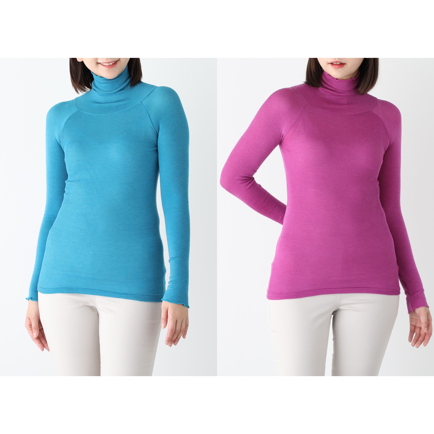 着まわし７デイズ 吸湿発熱 ハイネック 長袖プルオーバー ２枚セット