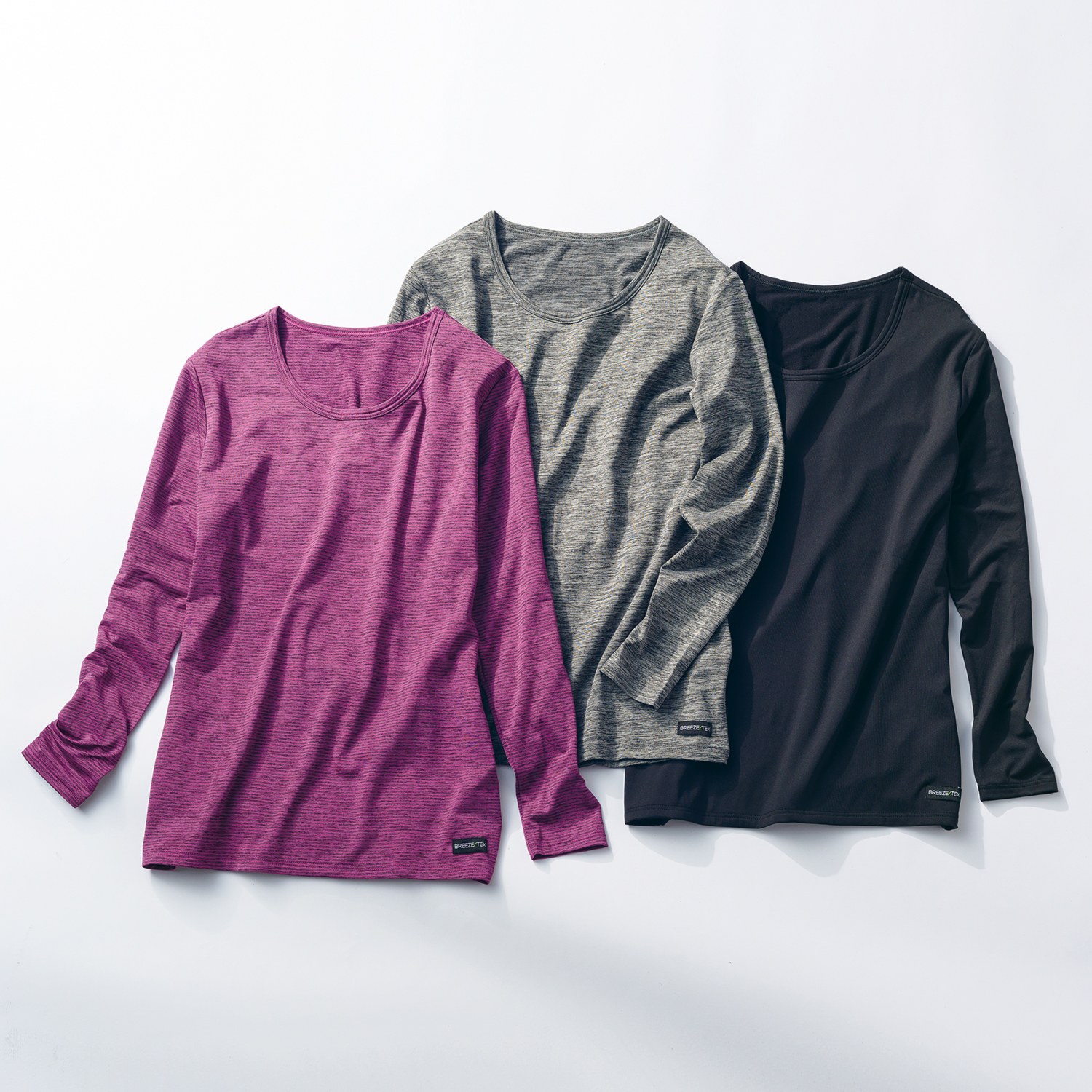 ブリーズテックス 防風 ラウンドネック 長袖インナー３枚セット