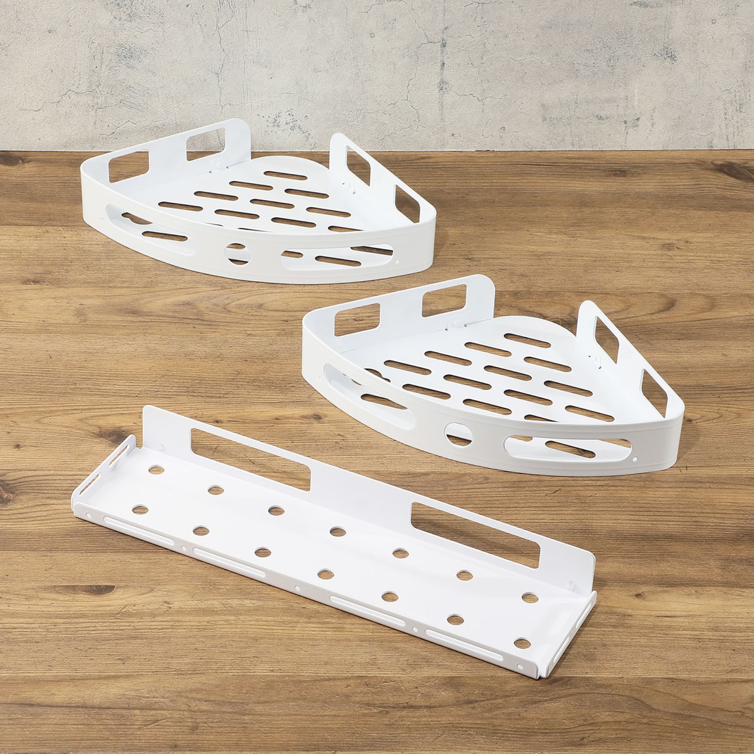 ビバライズ 繰り返し取り付けＯＫ！ アルミ製壁面収納 楽ラック　同色２種３個