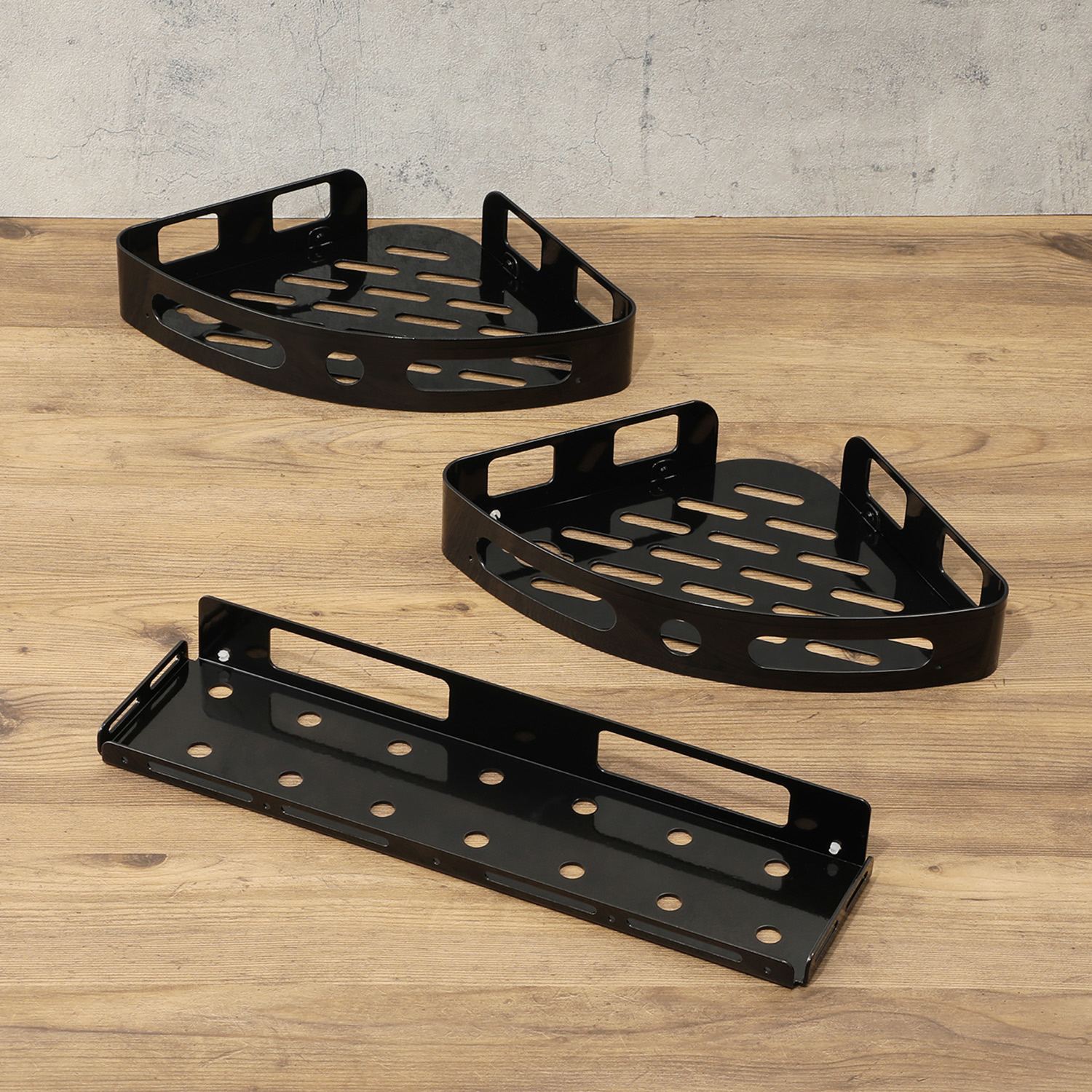 ビバライズ 繰り返し取り付けＯＫ！ アルミ製壁面収納 楽ラック　同色２種３個