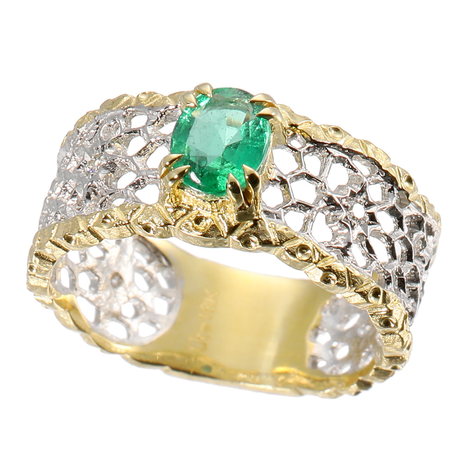 アントレゾ １８Ｋツートーン エメラルド＆ダイヤモンド ハニカムリング
