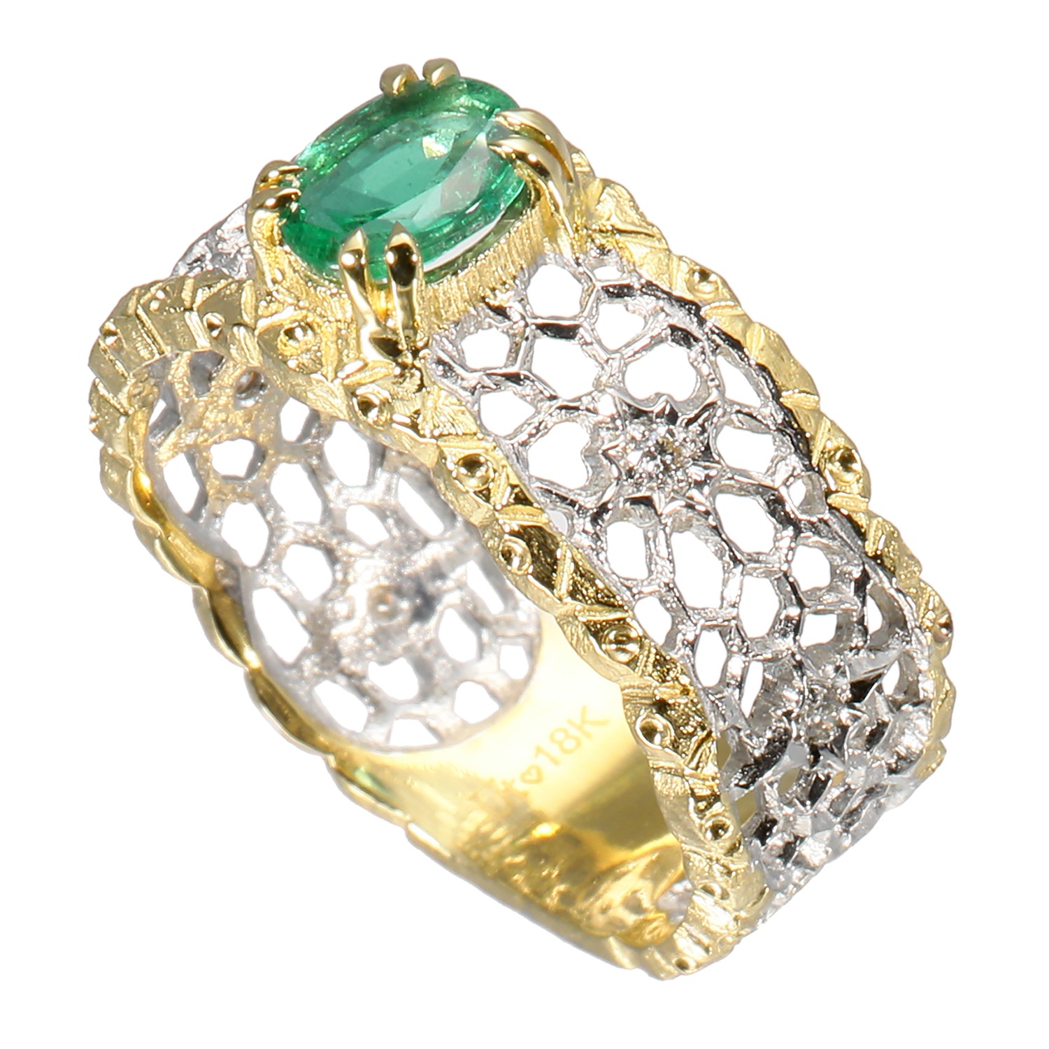 アントレゾ １８Ｋツートーン エメラルド＆ダイヤモンド ハニカムリング