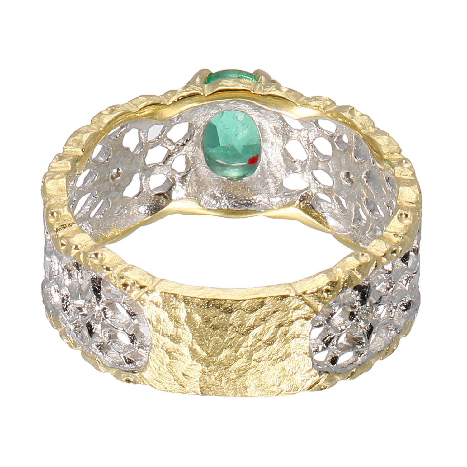 アントレゾ １８Ｋツートーン エメラルド＆ダイヤモンド ハニカムリング