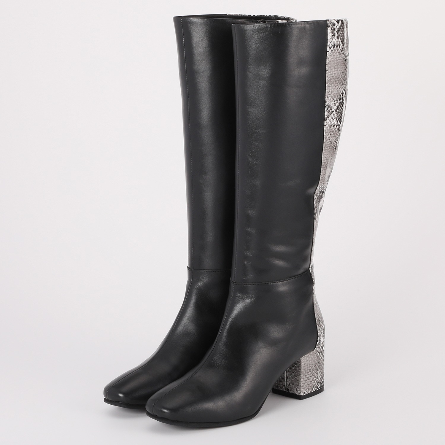 サムシング 牛革 パイソン柄アクセント ロングブーツ