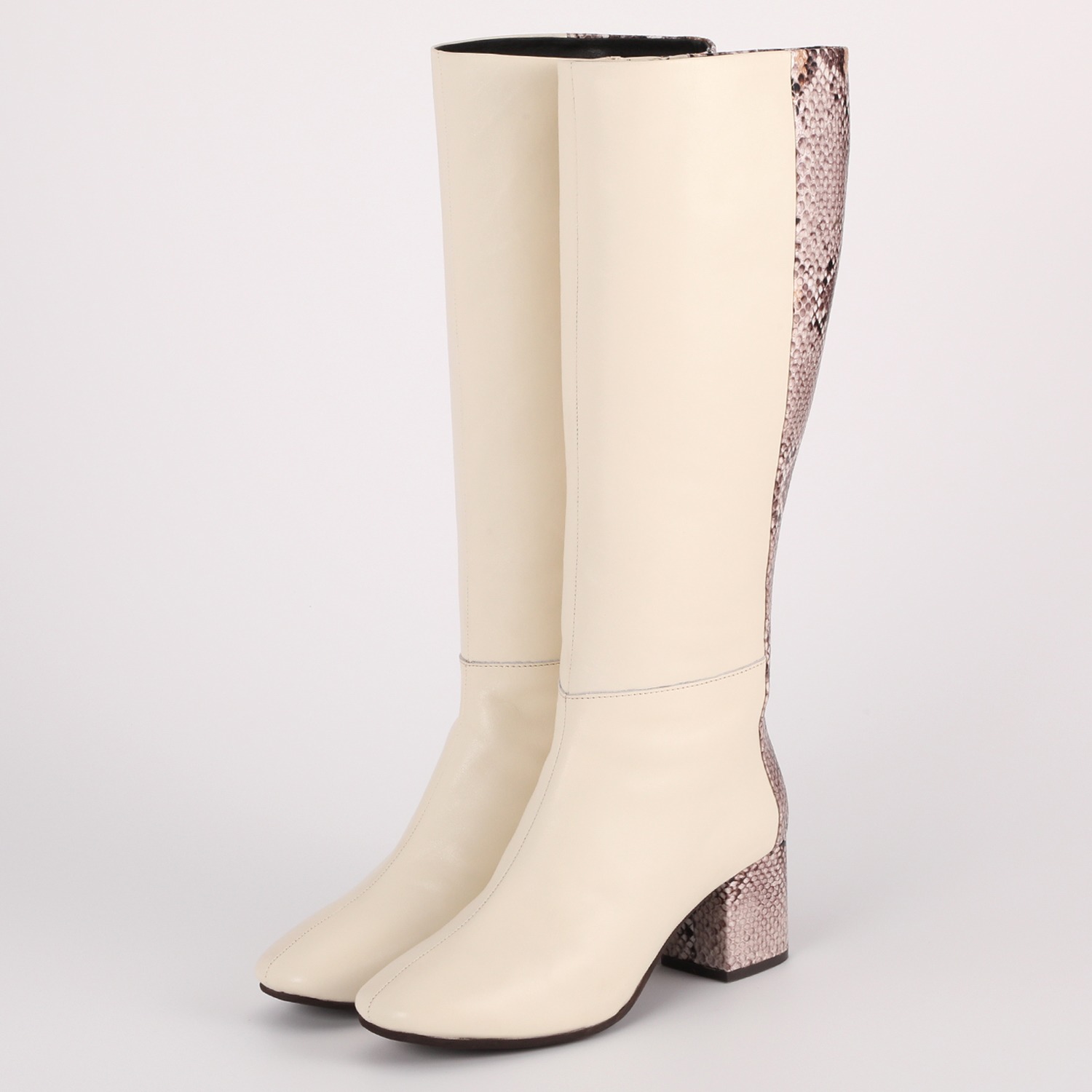 サムシング 牛革 パイソン柄アクセント ロングブーツ