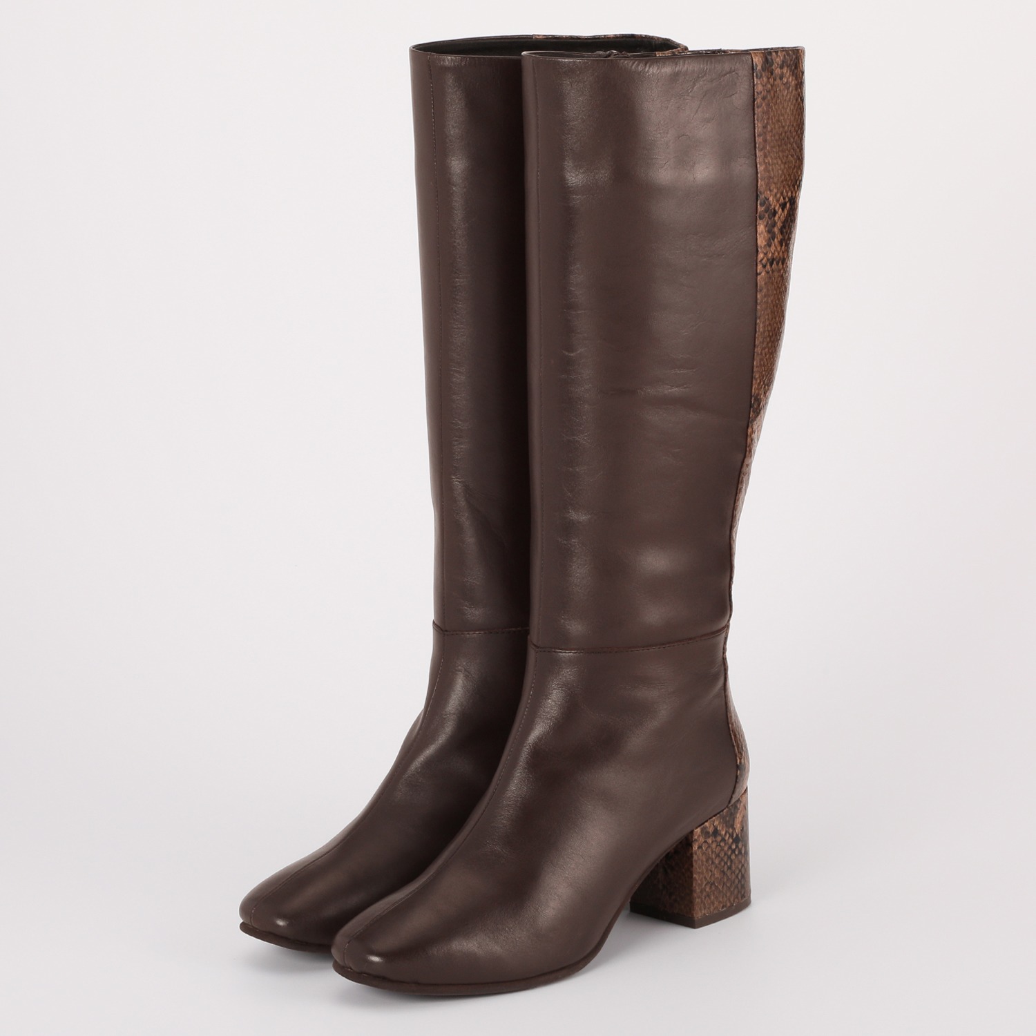 サムシング 牛革 パイソン柄アクセント ロングブーツ