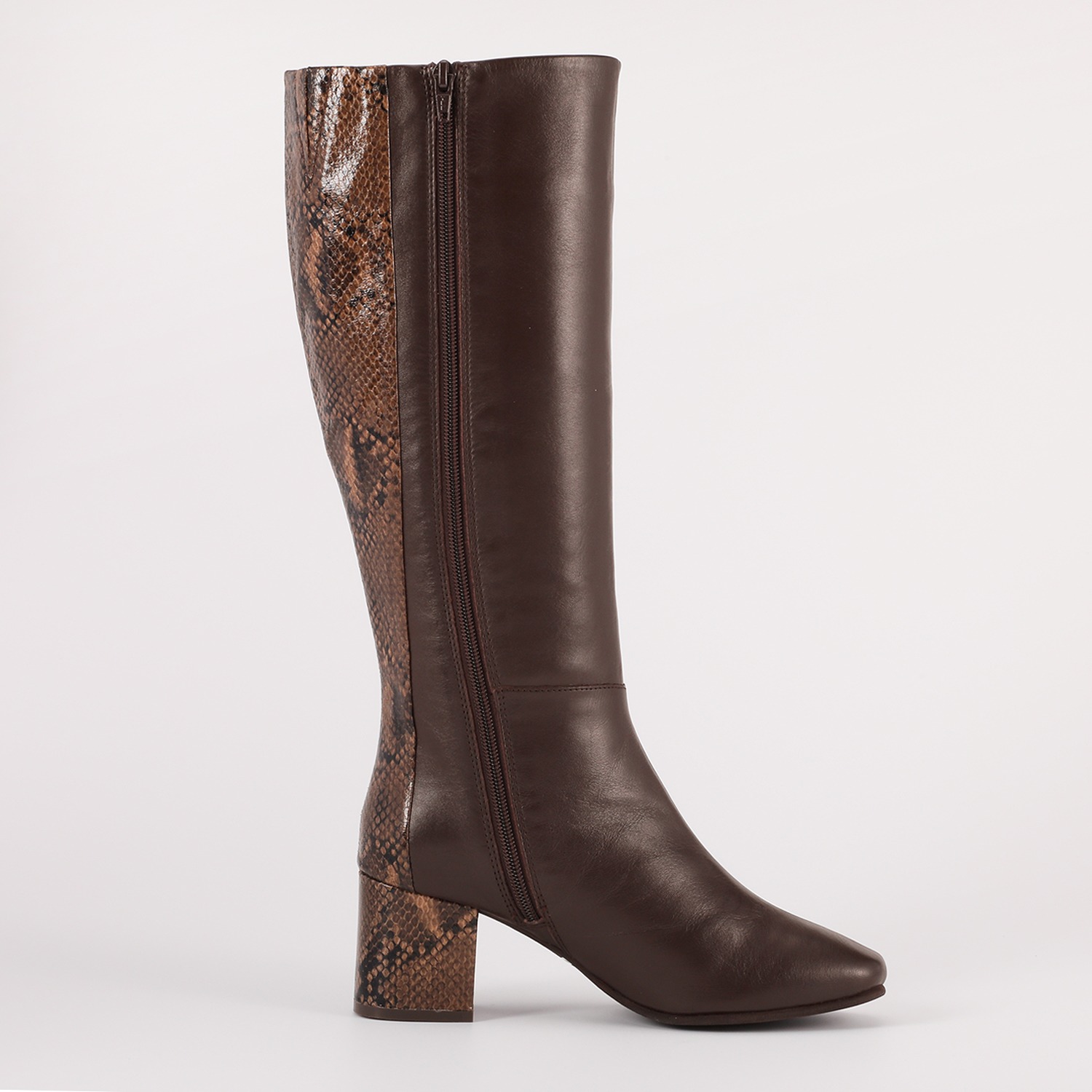 サムシング 牛革 パイソン柄アクセント ロングブーツ
