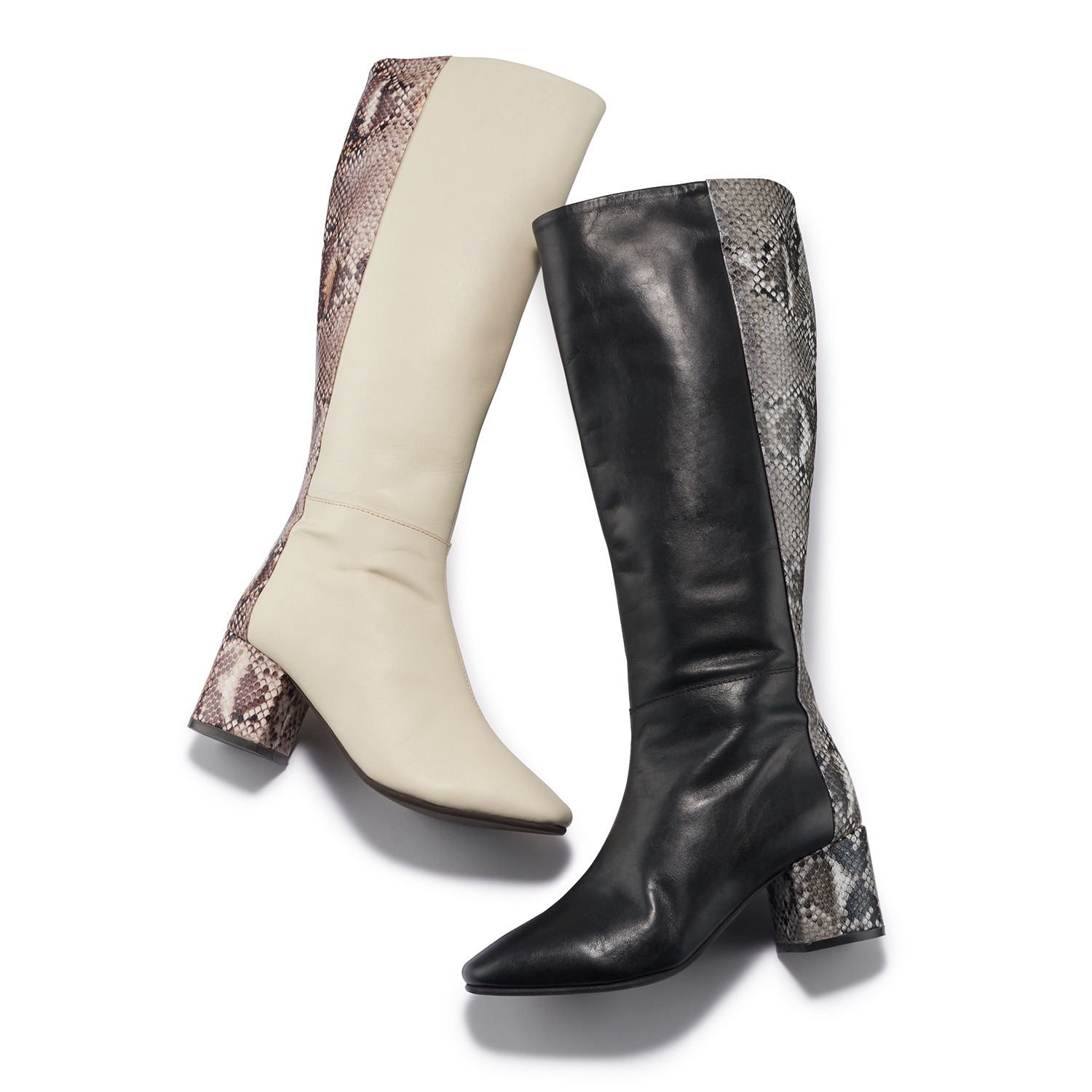 サムシング 牛革 パイソン柄アクセント ロングブーツ