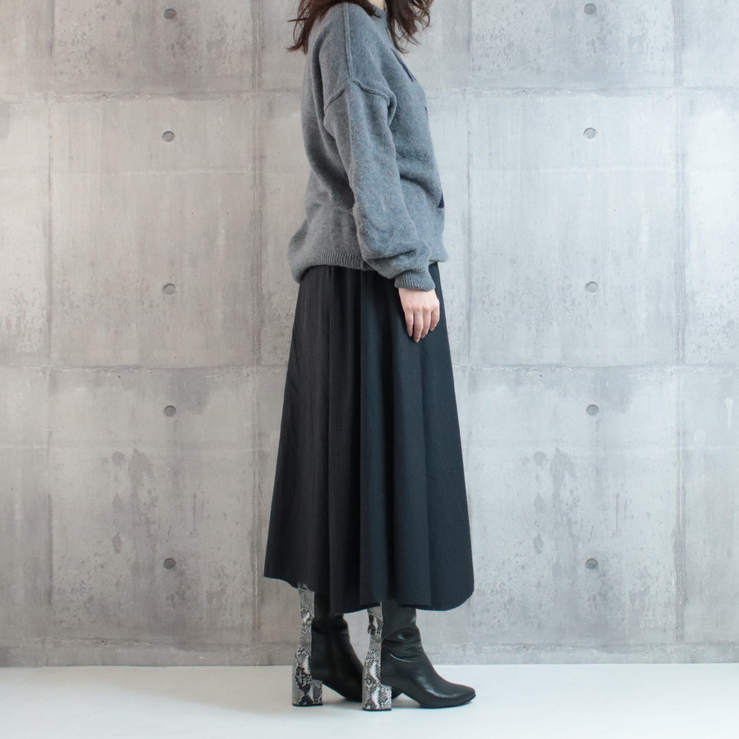 サムシング 牛革 パイソン柄アクセント ロングブーツ