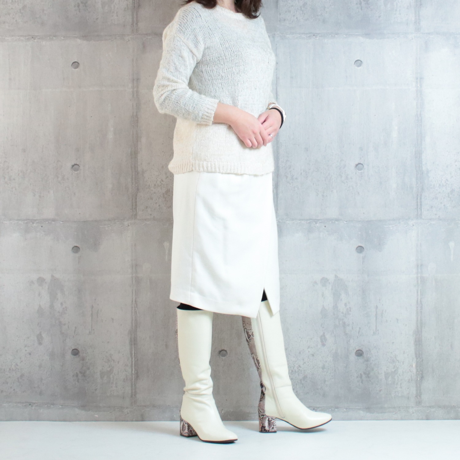 サムシング 牛革 パイソン柄アクセント ロングブーツ