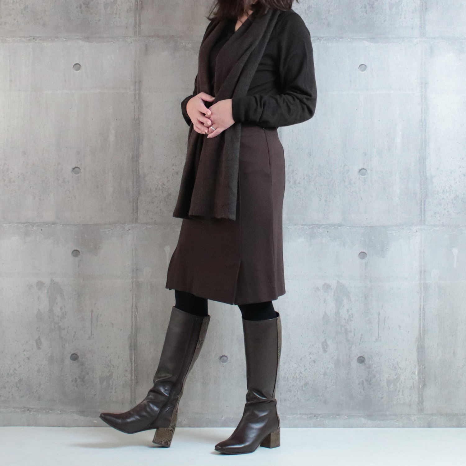 サムシング 牛革 パイソン柄アクセント ロングブーツ