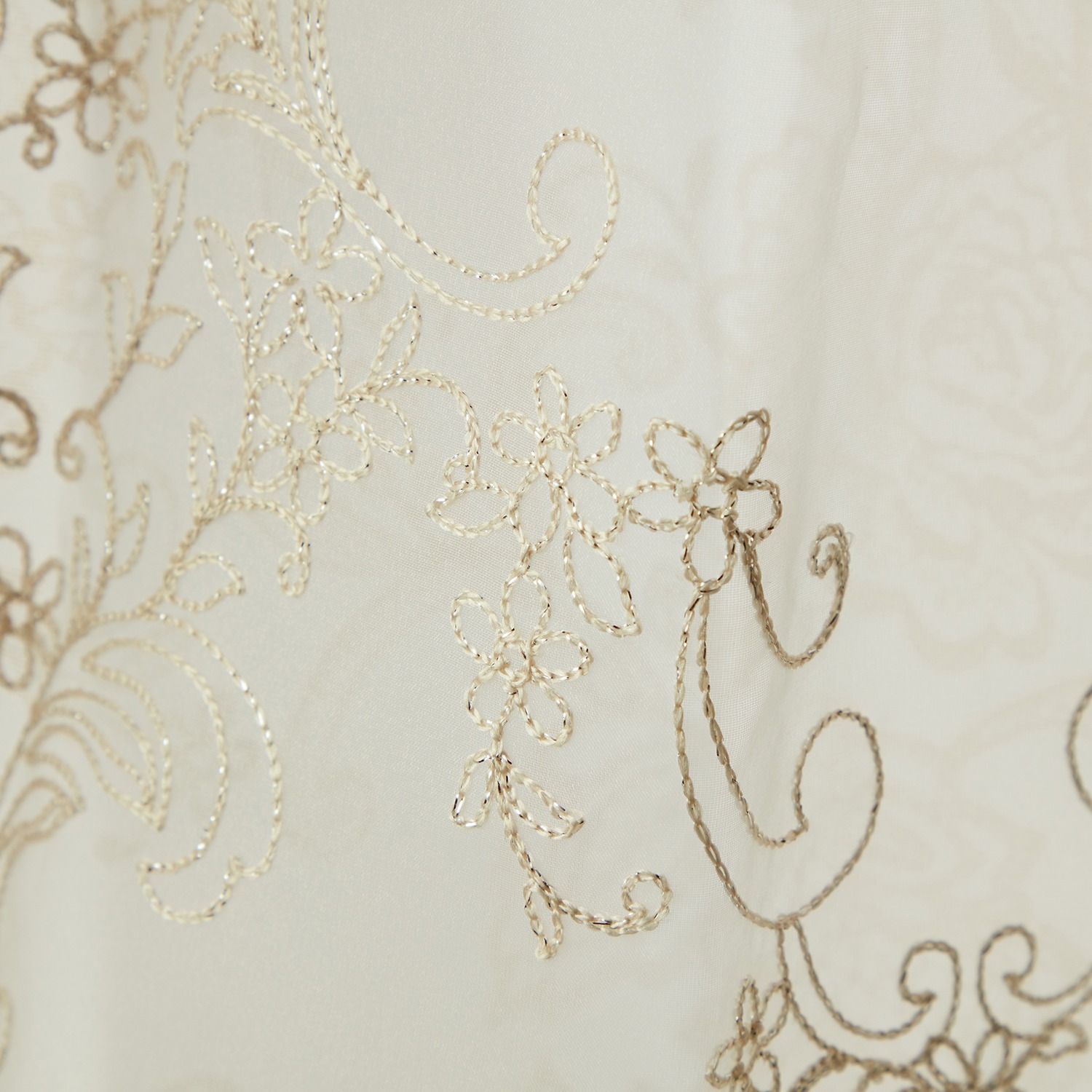 ＜１００×１３３ｃｍ＞ドレッシー ＵＶカット箔プリント生地＆ラメ刺しゅう入り オーガンジー 二重レースカーテン２枚組