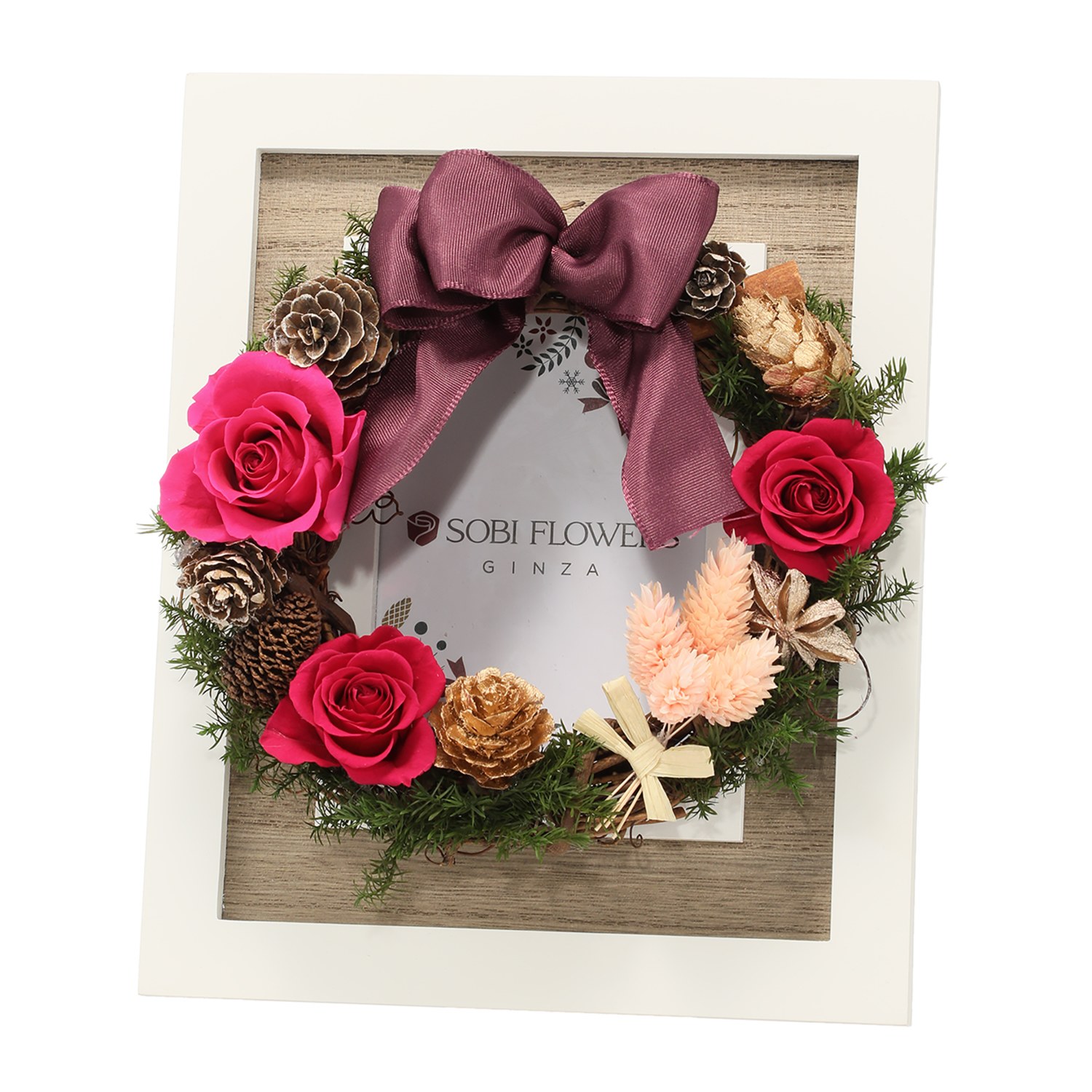 ＳＯＢＩ　ＦＬＯＷＥＲＳ ＧＩＮＺＡ プリザーブドフラワー クリスマス ミニリースフレーム “ブーケ・ド・アムール”