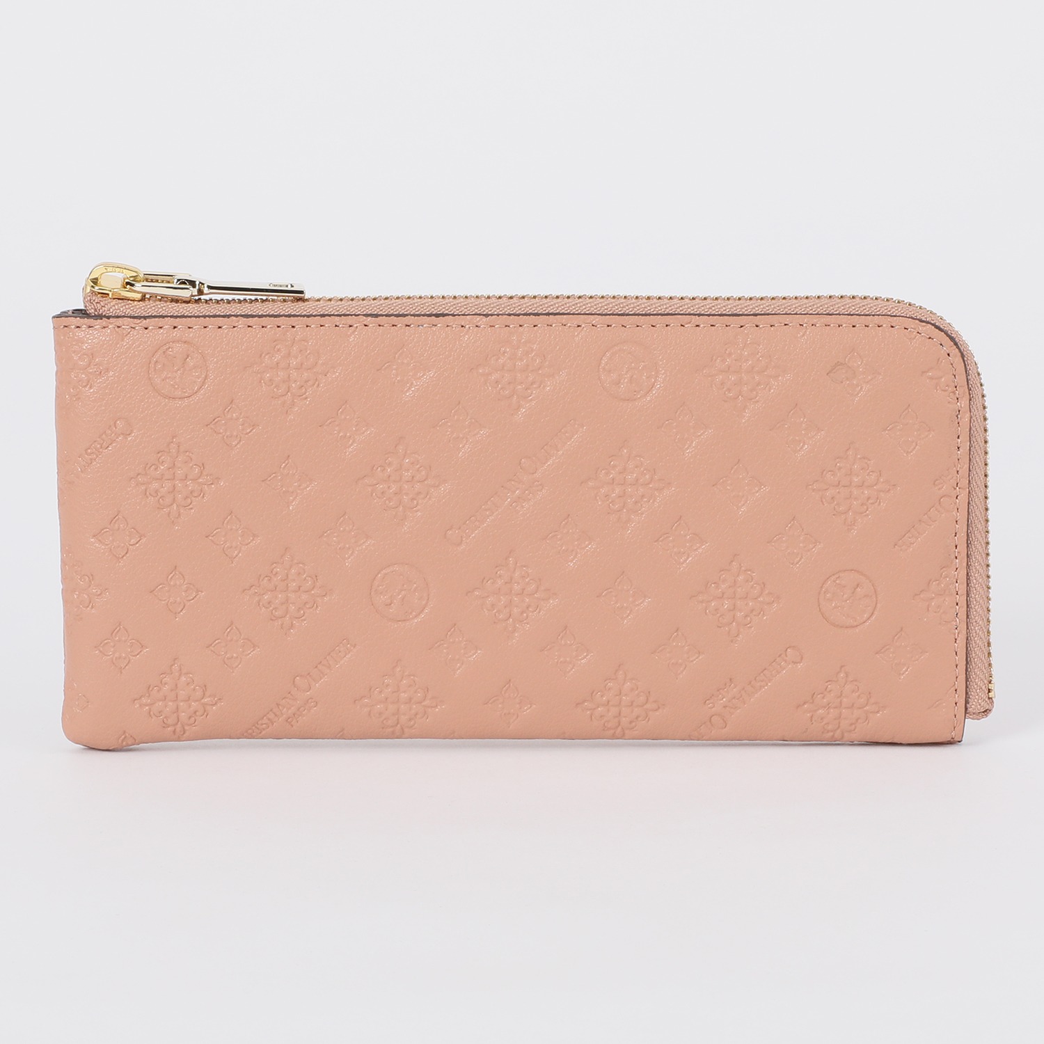 クリスチャン　オリビエ モノグラム型押しレザー Ｌ字型ファスナー 横長ウォレット