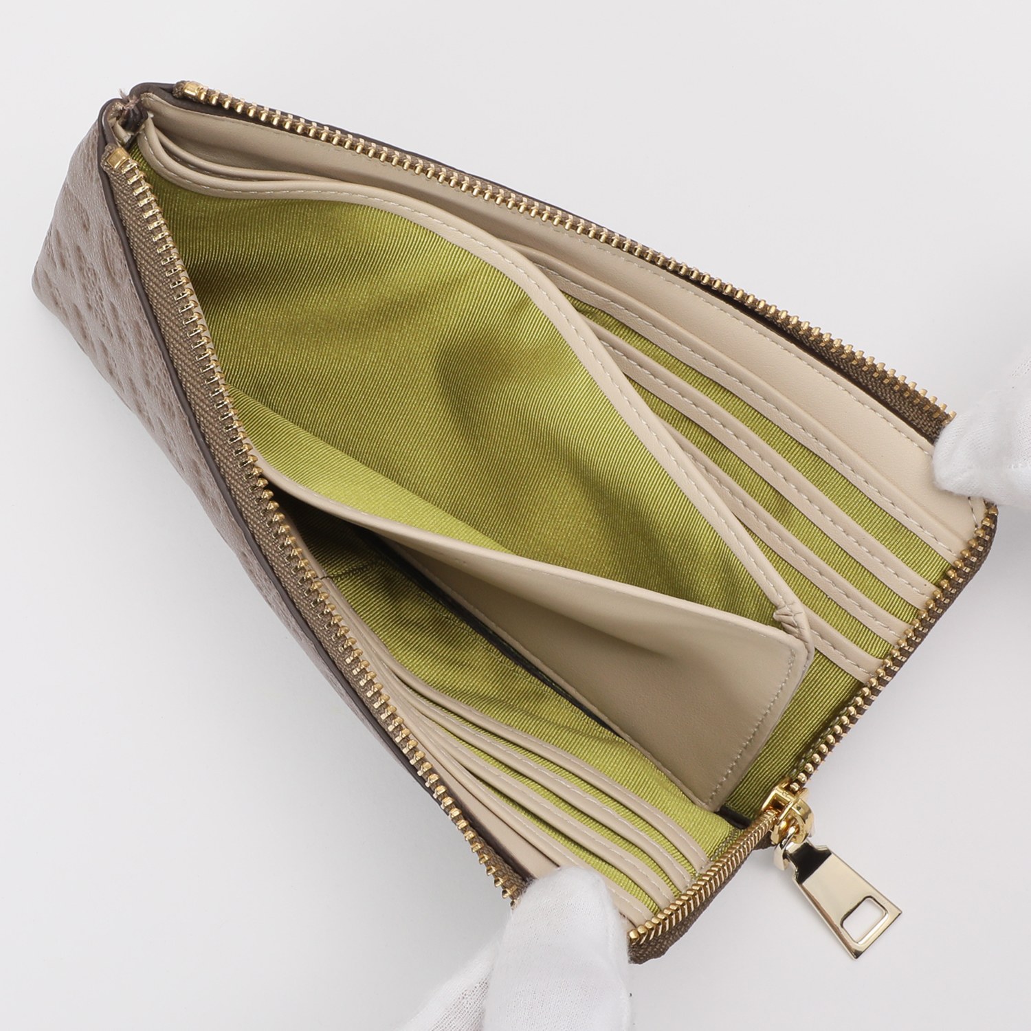 クリスチャン　オリビエ モノグラム型押しレザー Ｌ字型ファスナー 横長ウォレット