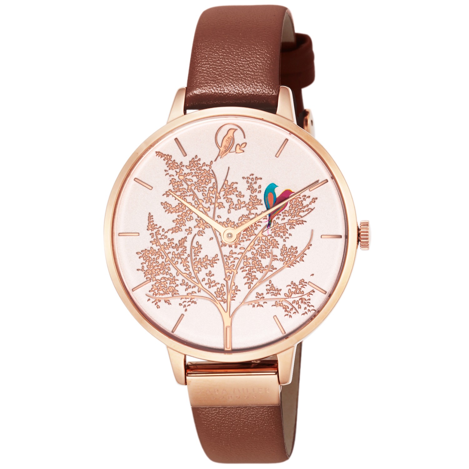 サラミラーロンドン ラブバードデザイン ローズゴールドカラー ラウンドフェイス カーフレザーベルト ウォッチ