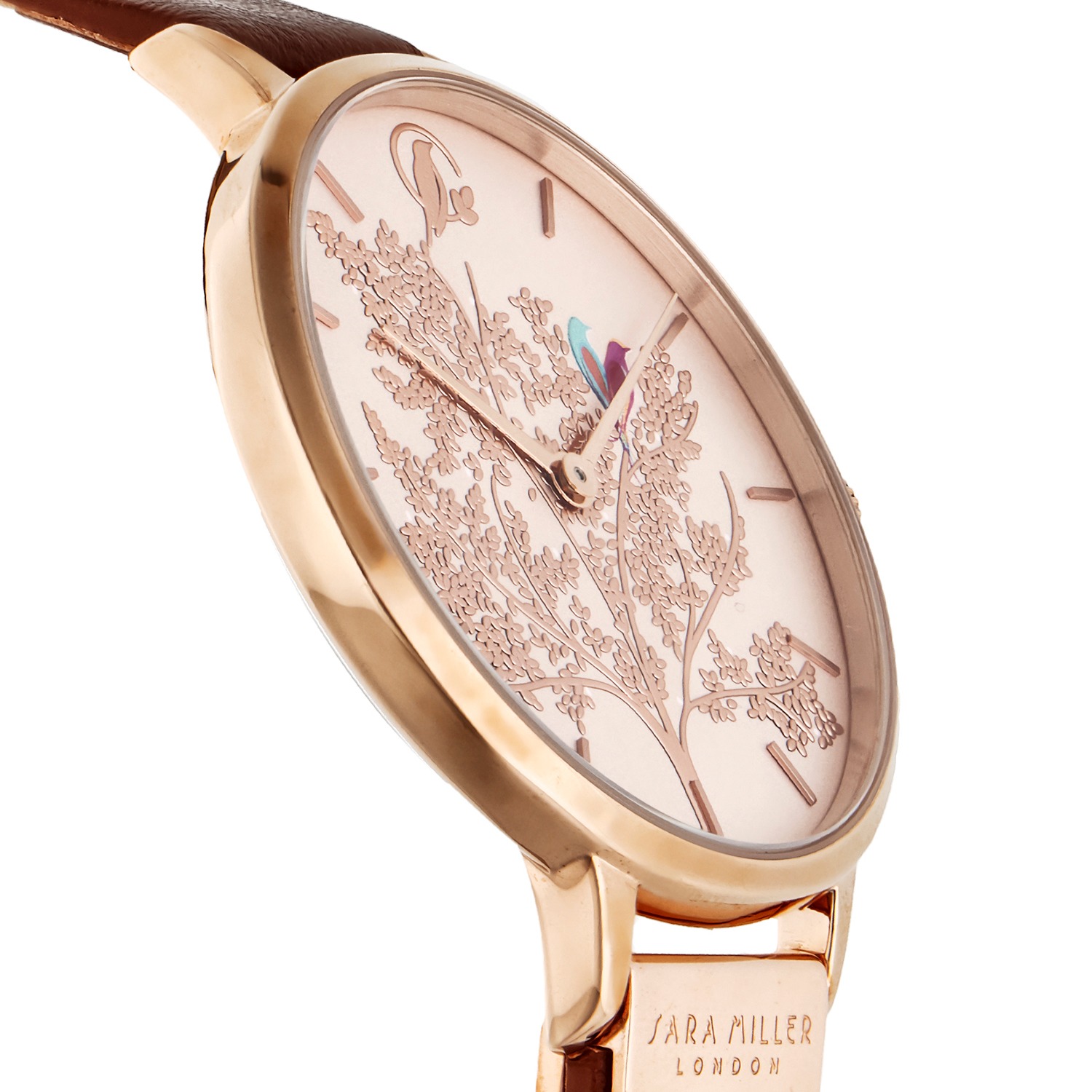 サラミラーロンドン ラブバードデザイン ローズゴールドカラー ラウンドフェイス カーフレザーベルト ウォッチ