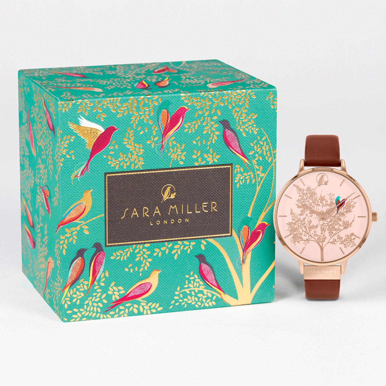 サラミラーロンドン ラブバードデザイン ローズゴールドカラー ラウンドフェイス カーフレザーベルト ウォッチ