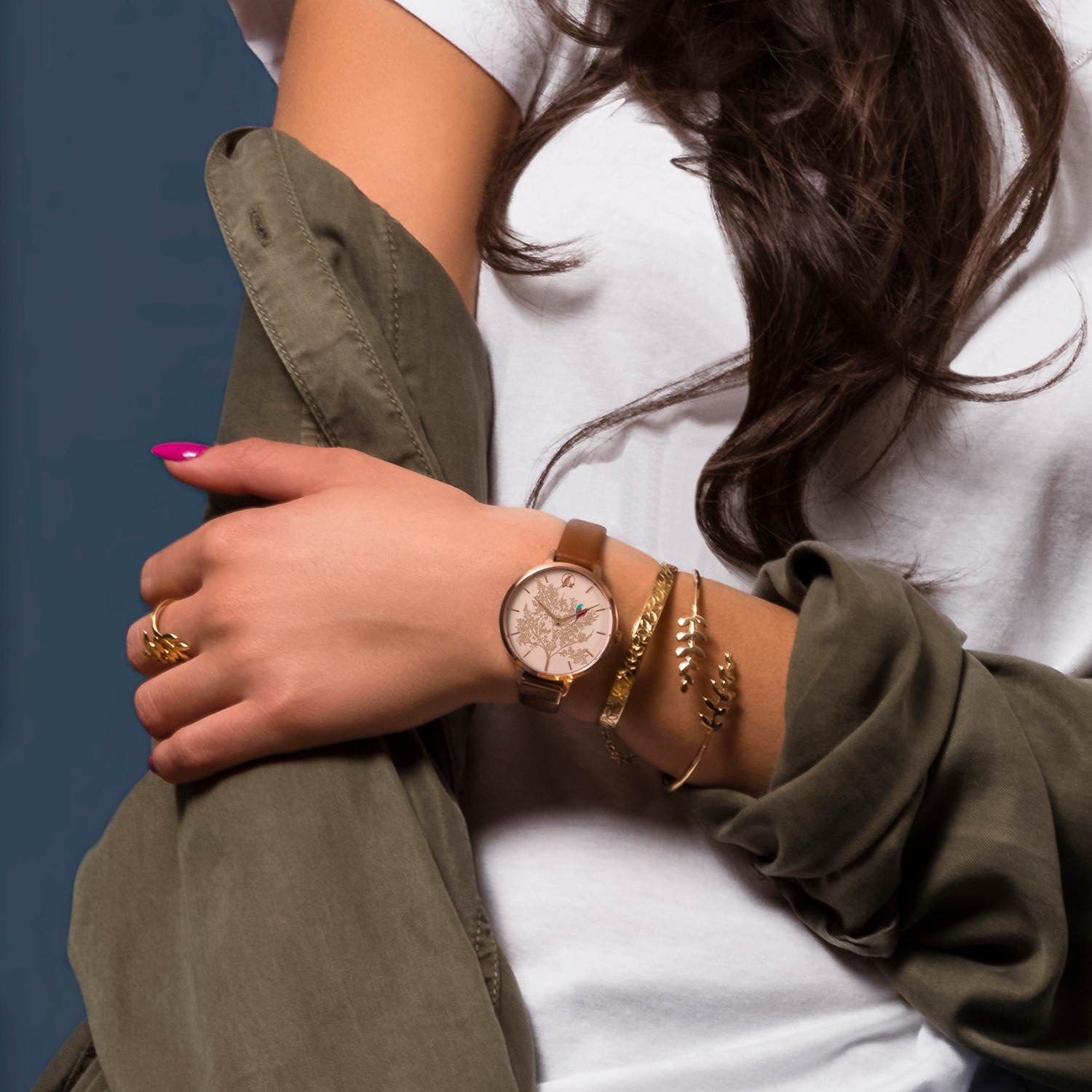 サラミラーロンドン ラブバードデザイン ローズゴールドカラー ラウンドフェイス カーフレザーベルト ウォッチ