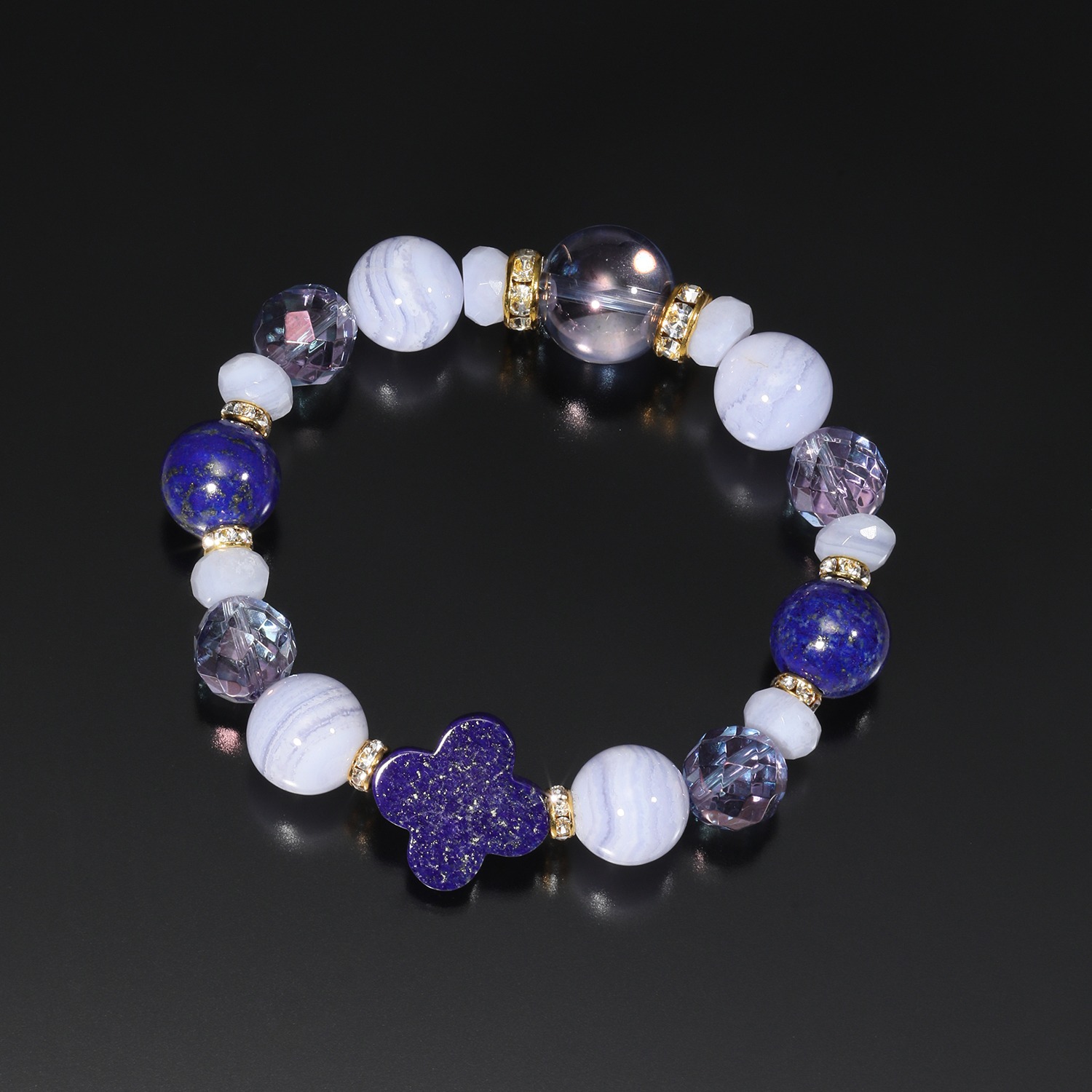 マイクローバー ラピスラズリ＆クォーツ＆ブルーレースアゲート イラスティック ブレスレット 〜対人関係〜