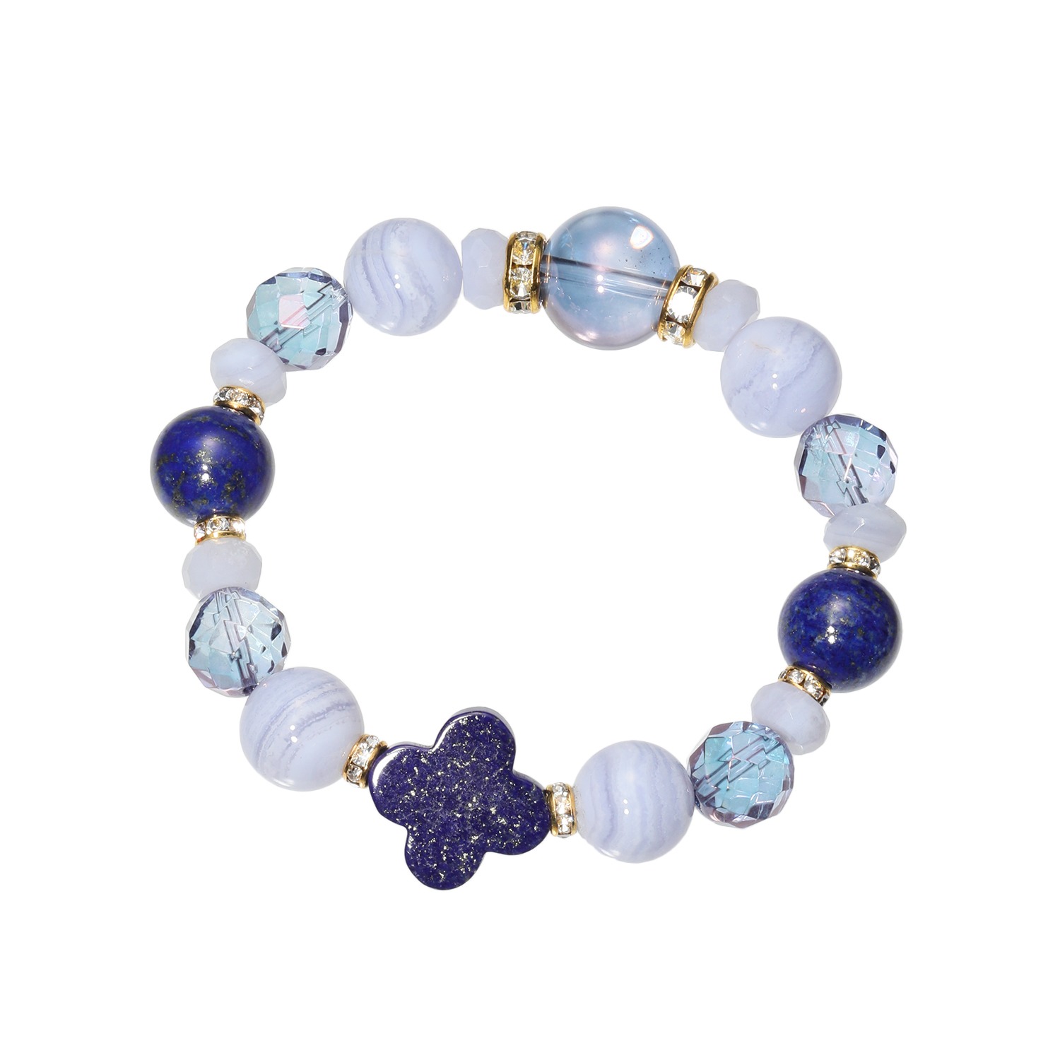 マイクローバー ラピスラズリ＆クォーツ＆ブルーレースアゲート イラスティック ブレスレット 〜対人関係〜