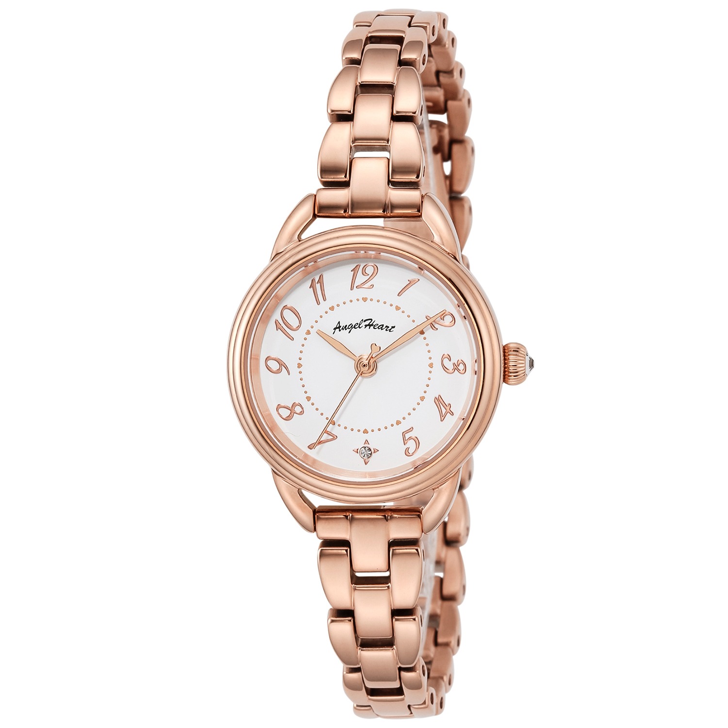 ＜ローズゴールドカラー＞ エンジェルハート ファーストスター クリスタルガラス ラウンドフェイス ソーラーウォッチ 