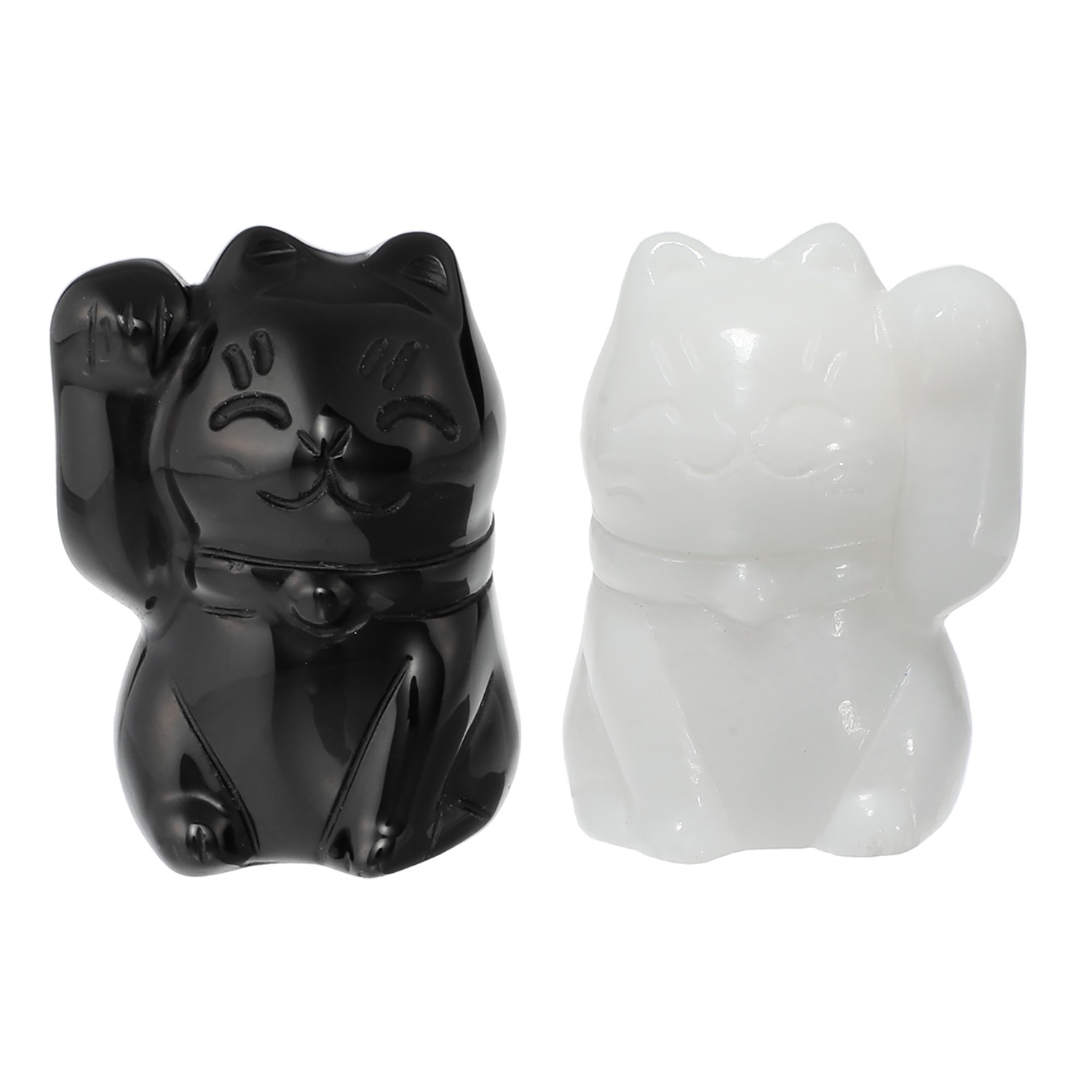 幸石堂 マーブル＆オブシディアン 開運祈願 邪気祓い・来福招福 白黒招き猫セット